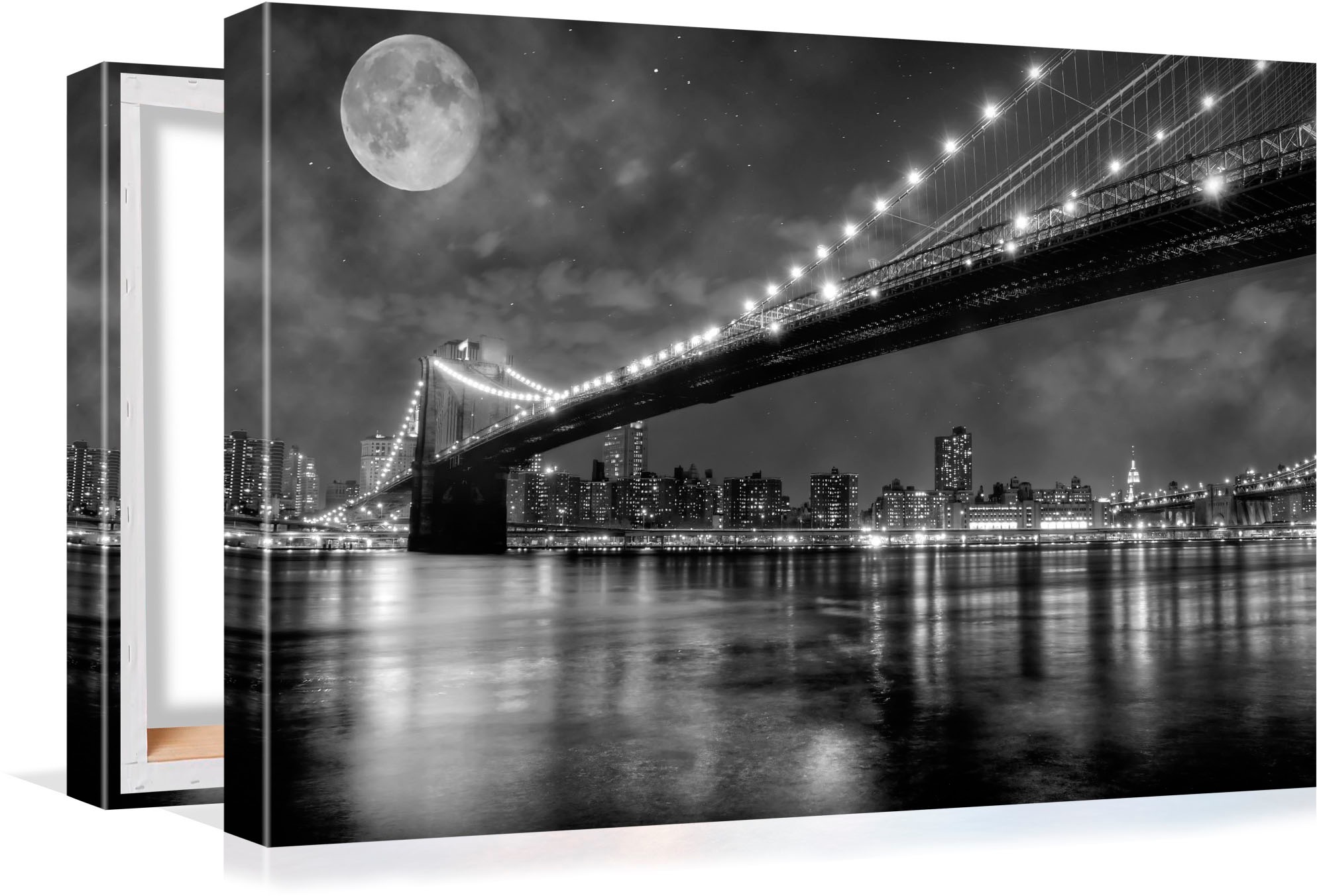 Image of Conni Oberkircher´s Bild »Big City 6 - Full Moon - Grossstadt - Vollmond«, Brücke, Skyline, Nacht, Lichter, Fluss bei Ackermann Versand Schweiz