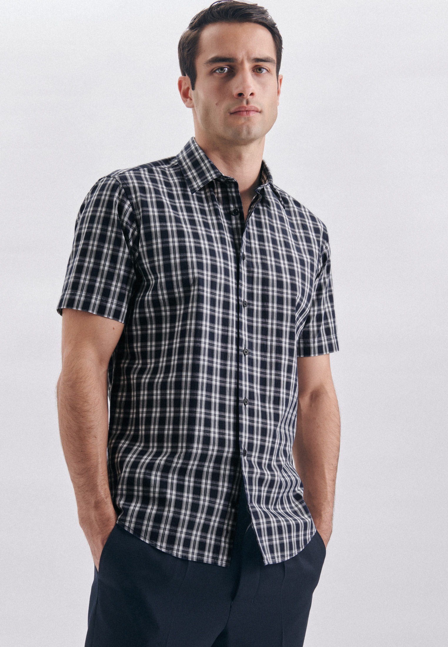 Image of seidensticker Businesshemd »Schwarze Rose«, Regular Kurzarm Kentkragen Karo bei Ackermann Versand Schweiz