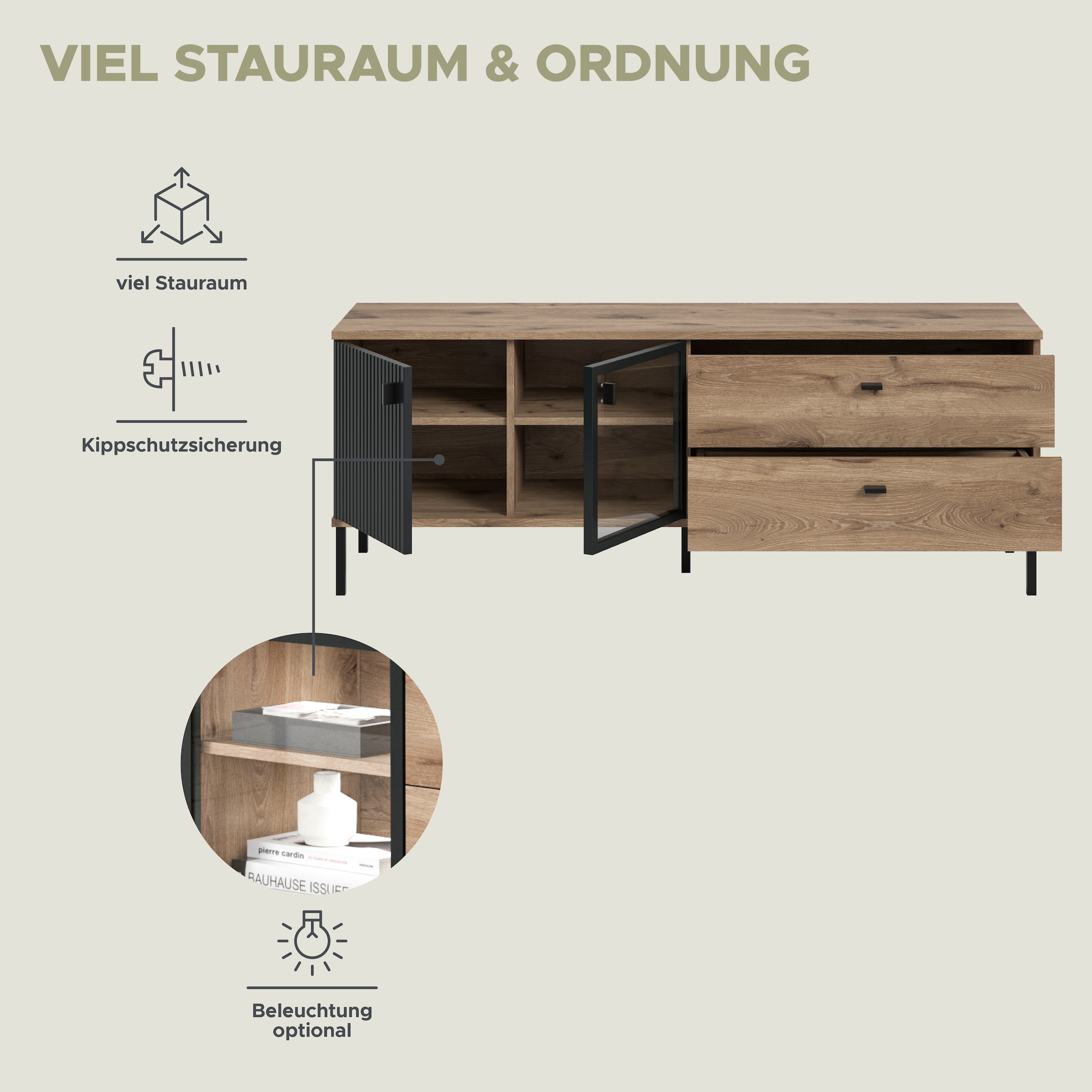 INOSIGN Table basse »TREVERK, Breite: 154 cm, hochwertige MDF-Front schwarz tiefzieh« 1 cuis tlg. Lowboard, salon, salle à manger