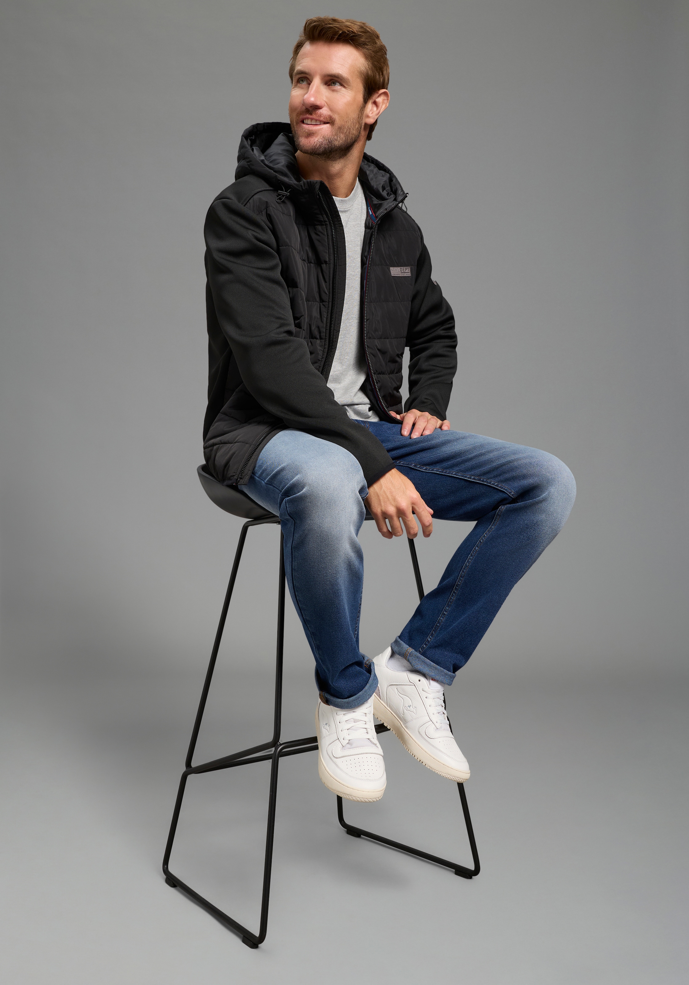 KangaROOS Hybridjacke mit Kapuze mit Kapuze und Kordelzügen, mit Fleece-Innenfutter, Übergangsjacke