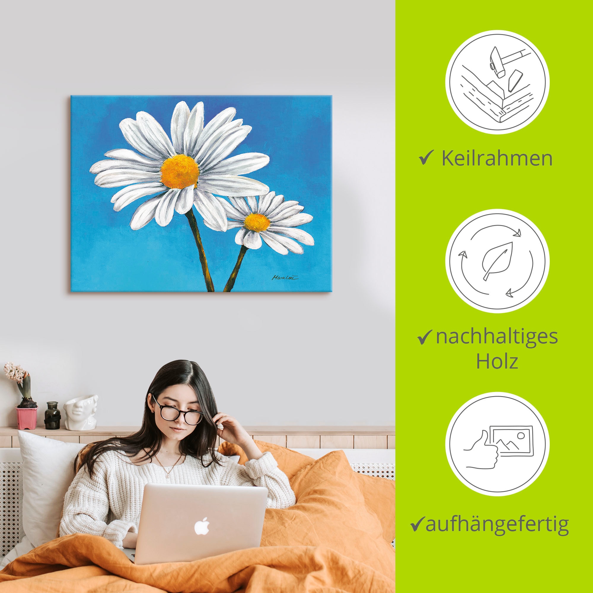 Artland Wandbild »Margeriten auf Blau« 1 Stk. tlg. als Alubild, Outdoorbild, Leinwandbild in verschied. Grössen