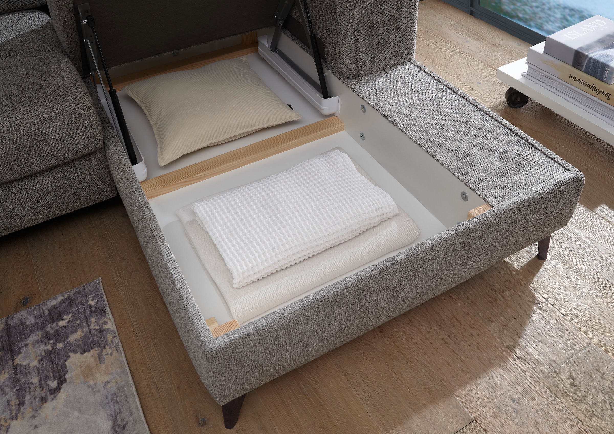 ED EXCITING DESIGN Ecksofa »Sydney L-Form«, (2 St.), frei im Raum stellbar, mit Bettkasten, inkl. Kopfteilverstellung