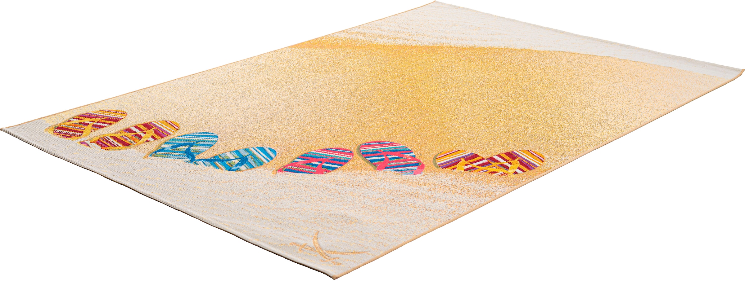 Image of Sansibar Teppich "Rantum Beach SA-017" rechteckig 5 mm Höhe Flachgewebe, modernes Design, Motiv Badelatschen, Outdoor geeignet