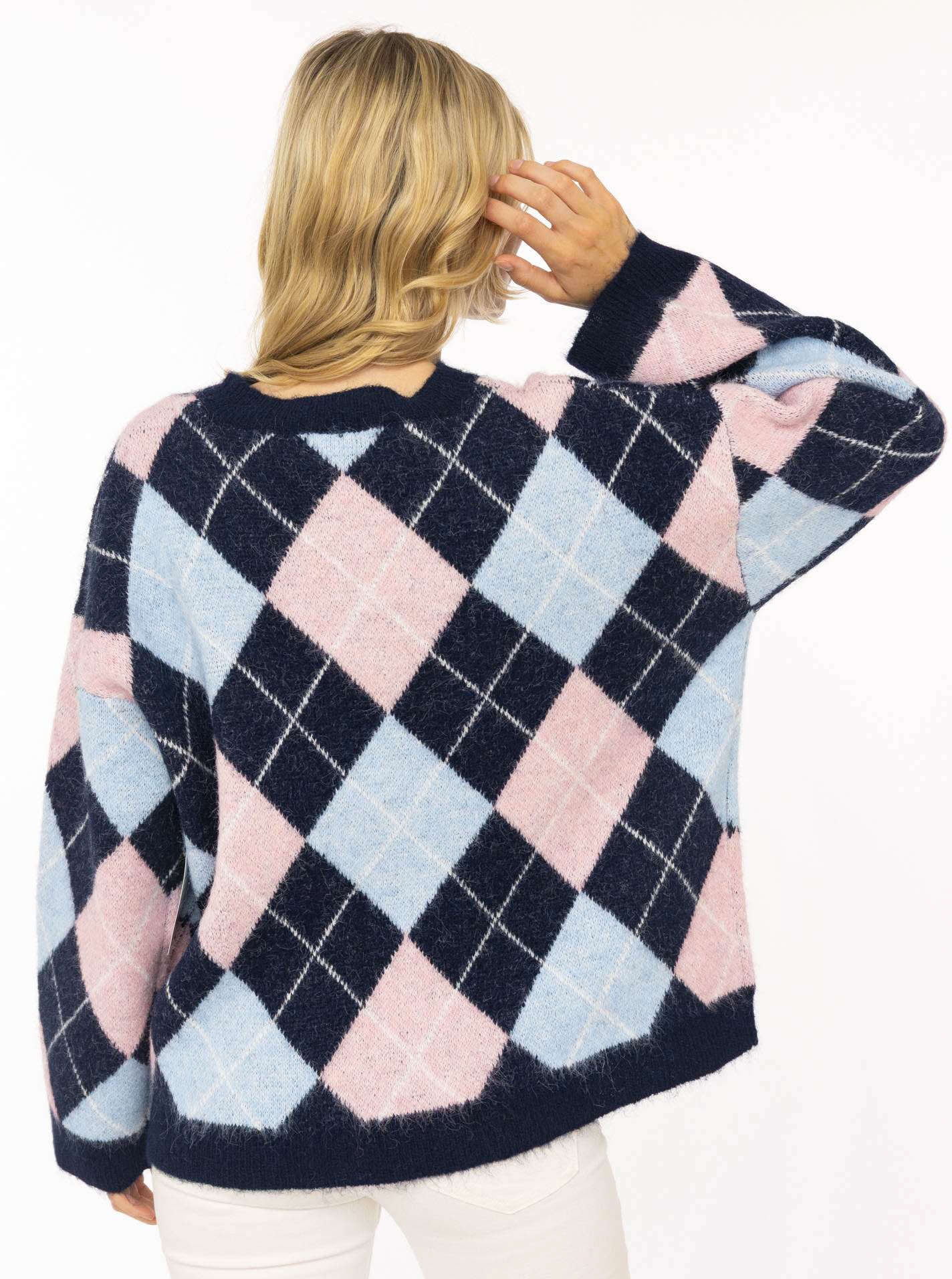 Zwillingsherz Strickpullover »"BIG ARGYLE"« Rautenmuster, Rundhals, überschnittene Schultern, oversize