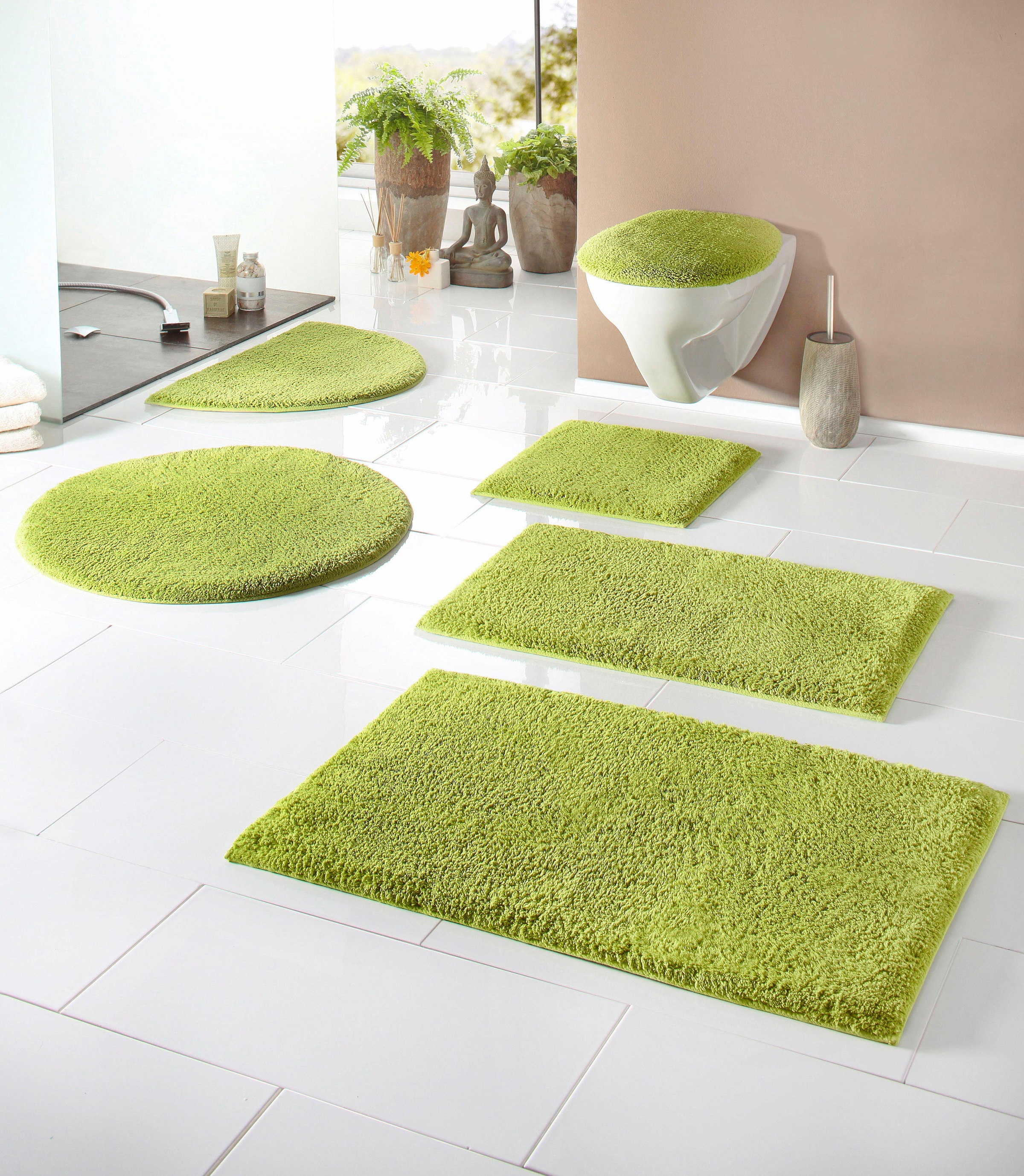 my home Badematte »Maren, Badvorleger, Badezimmer Teppich«, rutschhemmend beschichtet, fussbodenheizungsgeeignet, Bio-Baumwolle, Badteppich, Badematten auch als 3 teiliges Set