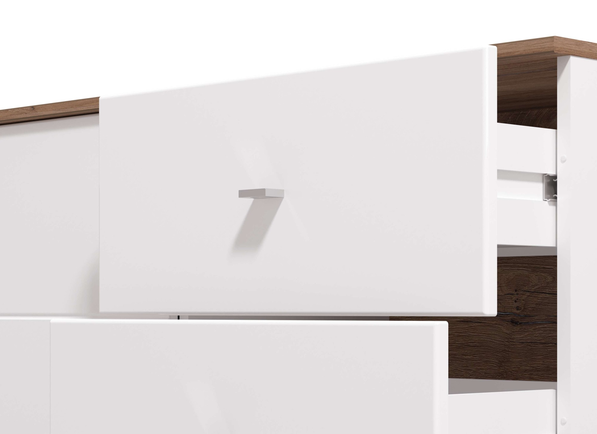 INOSIGN Kommode »Burgundy Sideboard, Schubladenschrank, mit viel Stauraum« Hochglanzfronten und eine Innenausstattung in Flagstaff Eiche