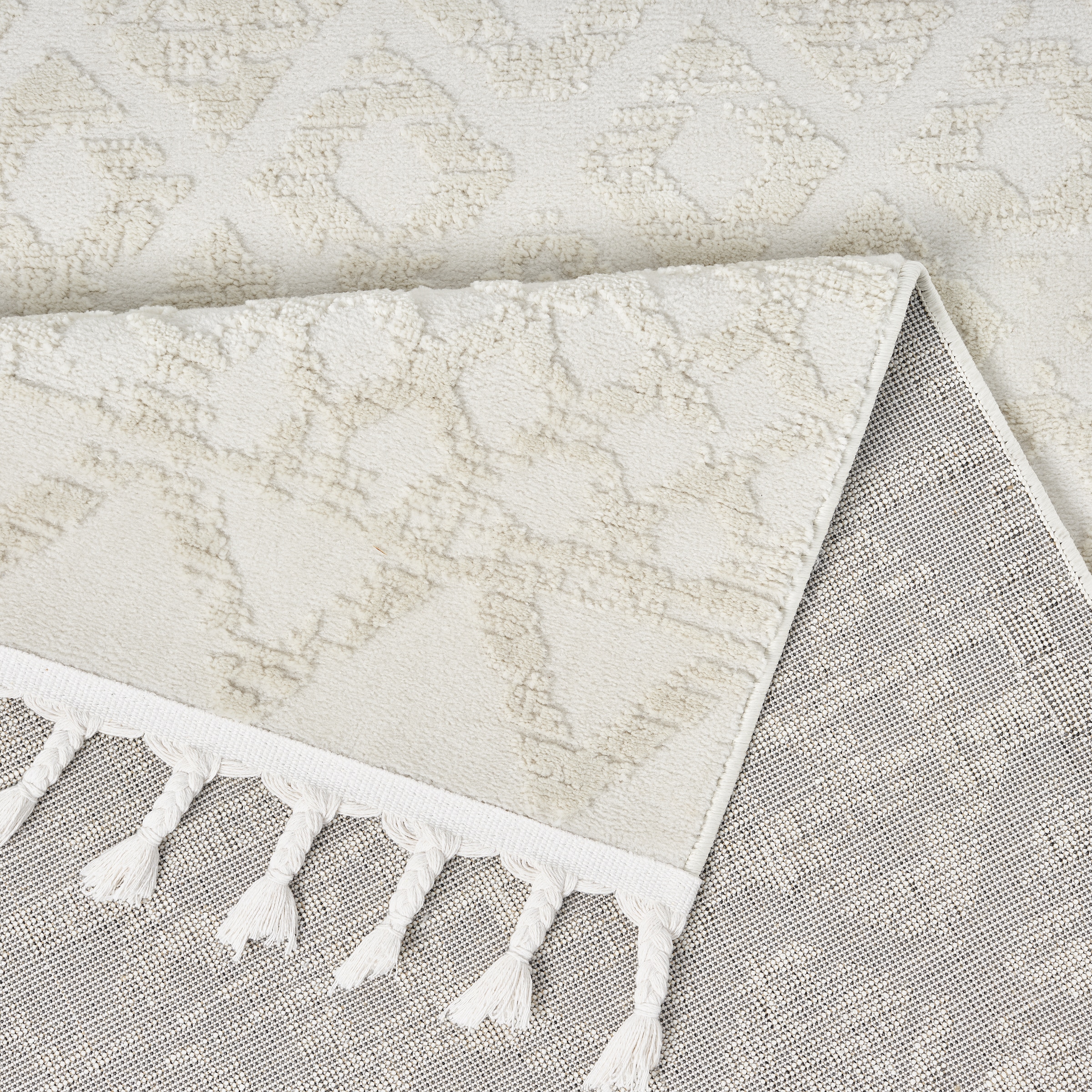 my home Tapis »Ribeyret« Rectangulaire 11 mm Höhe mit Fransen, Hoch-Tief-Struktur, Woll-Look, Boho-Style, Wohnzimmer