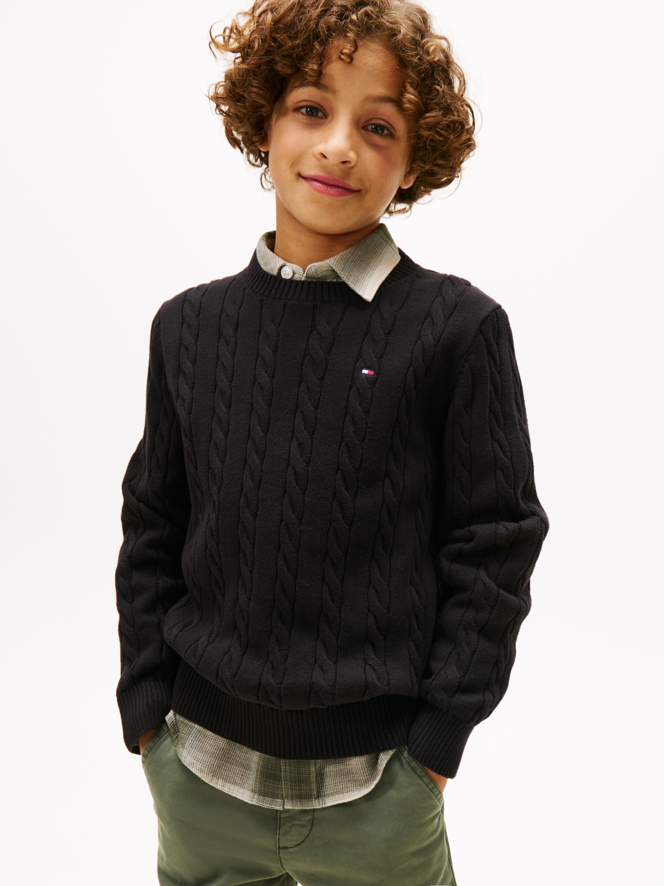 Image of Tommy Hilfiger Strickpullover "COTTON CABLE SWEATER" für Kinder bis 16 Jahre, mit Zopfmuster