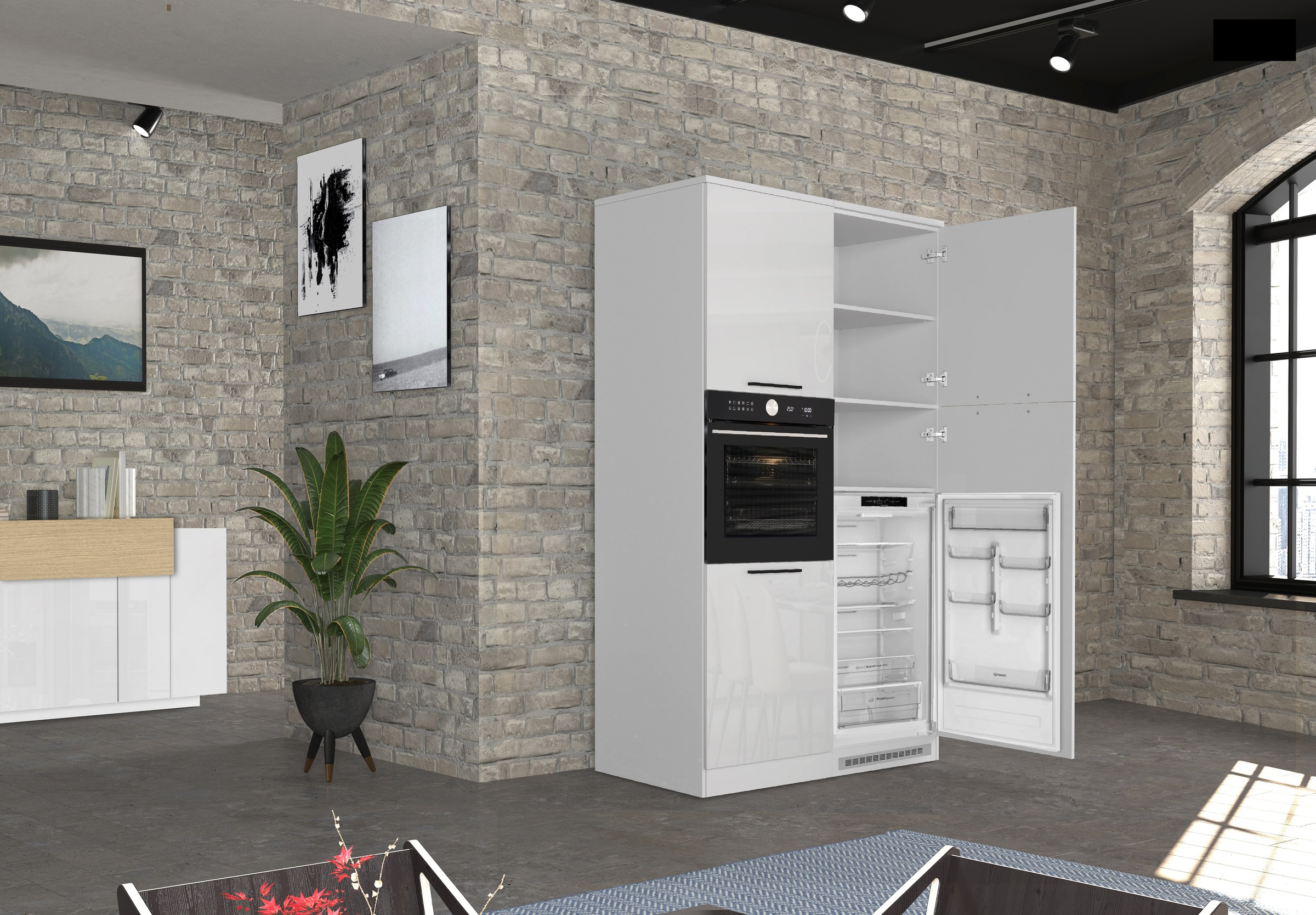 KOCHSTATION Kühlumbauschrank "Luna, Kühlschrank-Umbau, Einbauschrank für Kühlschrank, Made in Italy" B/T/H: 60×60×214,5 cm, für zwei Kühlschrankhöhen vorbereitet
