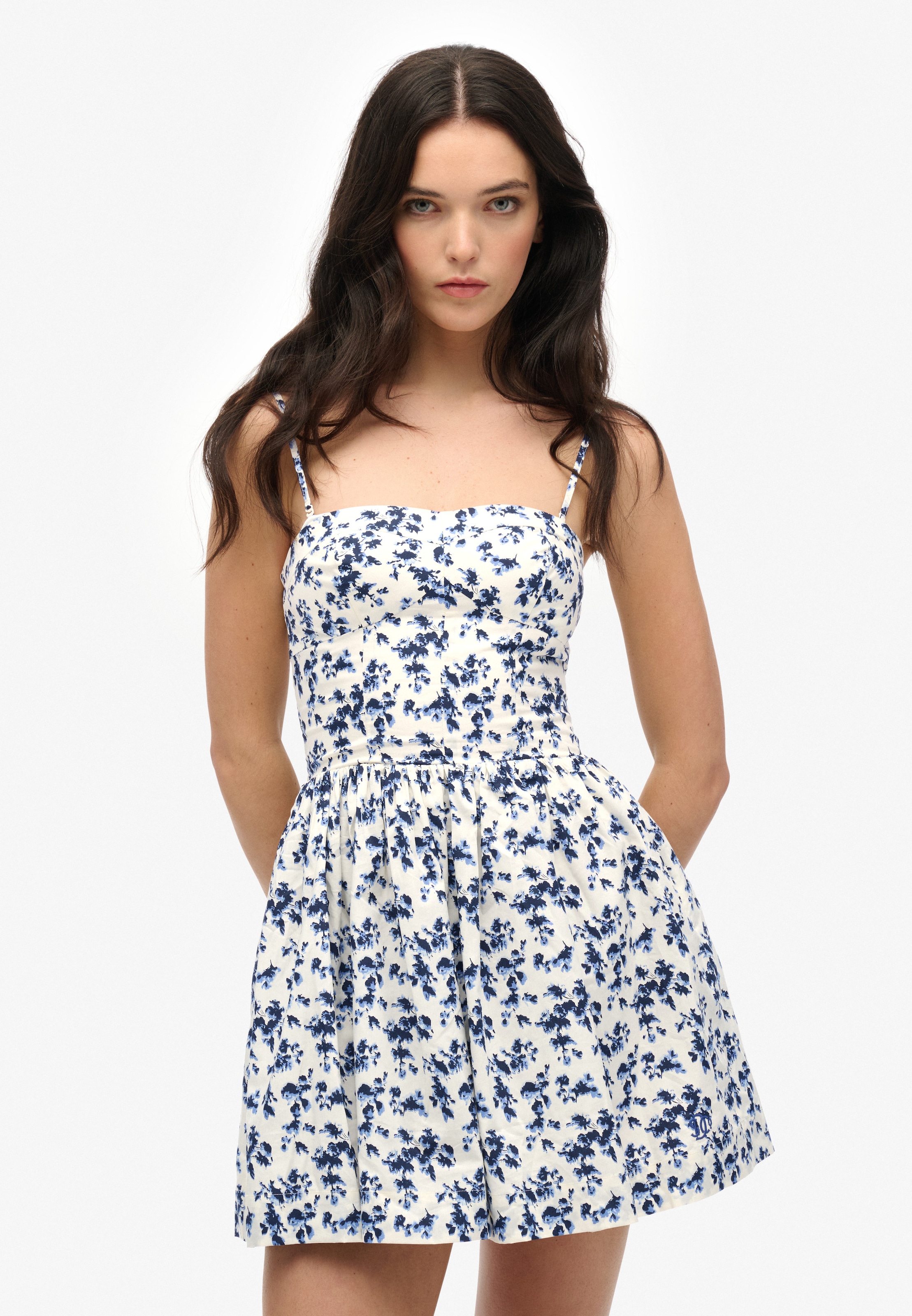 Image of Superdry Sommerkleid "CORSET CAMI MINI DRESS" aus Baumwollmischung, Slim Fit, mit geblümtem Print, ohne Ärmel