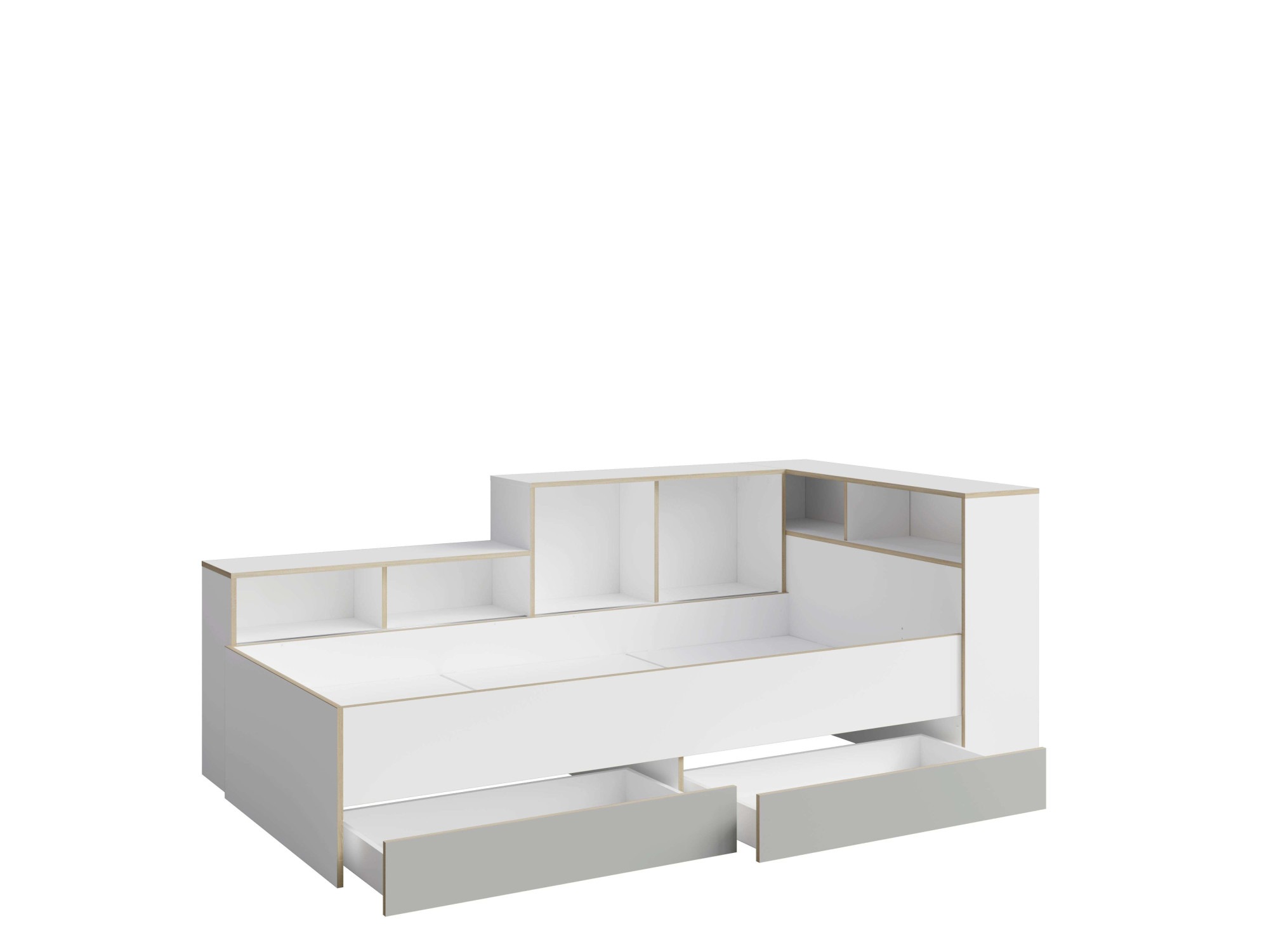 Home affaire Jugendbett »ELLETE Stauraumbett 90x200 cm, Masse B/T/H: 231,5/125,5/88,5 cm«, Bett ohne Matratze mit 2 Schubladen, 2 Türen und 6 Fächer