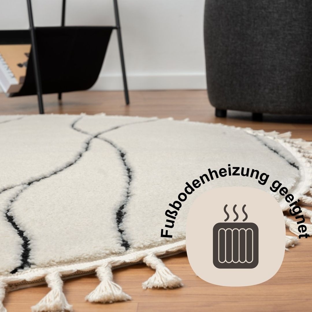 Myflair Möbel & Accessoires Hochflor-Teppich »Moroccan Handwrite«, rund, 24 mm Höhe, modern, marokkanisches Design, flauschig weich, mit Fransen