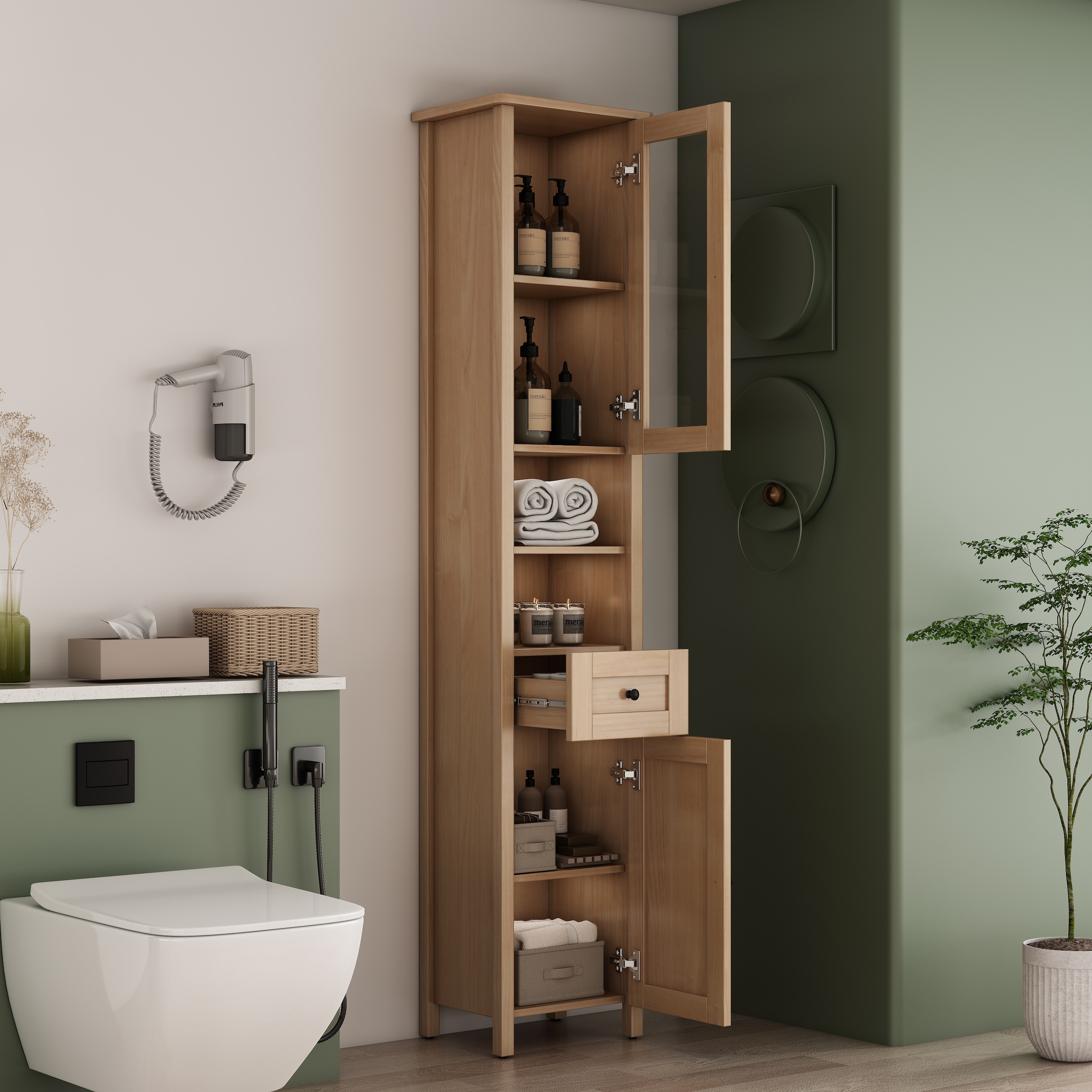 welltime Hochschrank »STOCKHOLM« Badschrank Breite 40cm mit Glastür