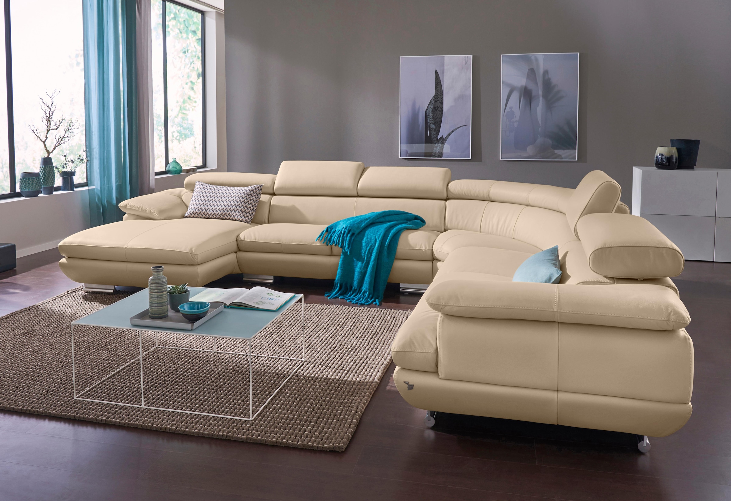 CALIA ITALIA Wohnlandschaft »Magic, italienisches Sofa zum Träumen, erstklassiger Sitzkomfort«, verstellbaren Kopfstützen zum Relaxen, in 2 Lederqualitäten, U-Form