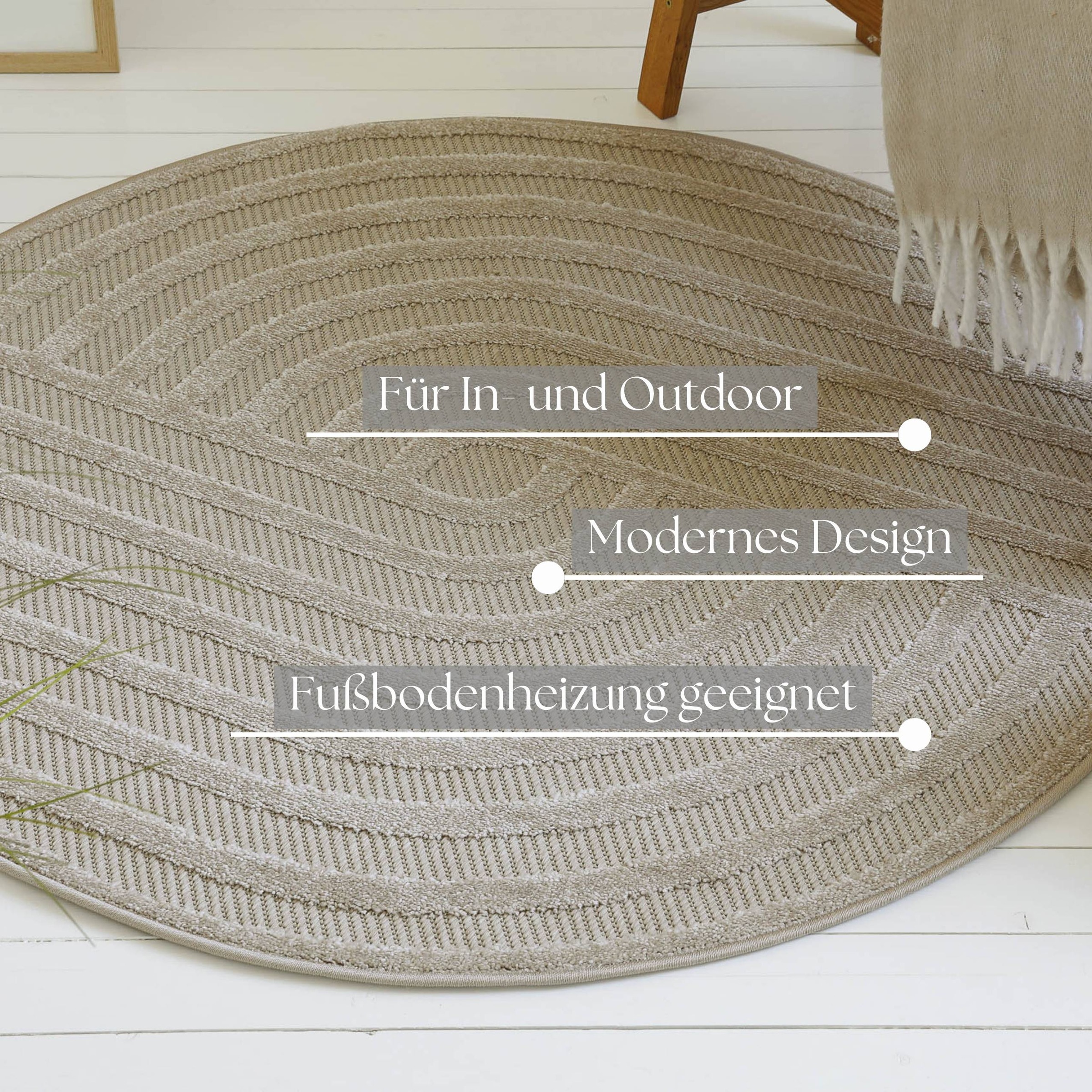 GOODproduct Outdoorteppich »Tamsin« rund 6 mm Höhe In- und Outdoor Teppich, wetterfest, modernes Design, Terrasse, Balkon