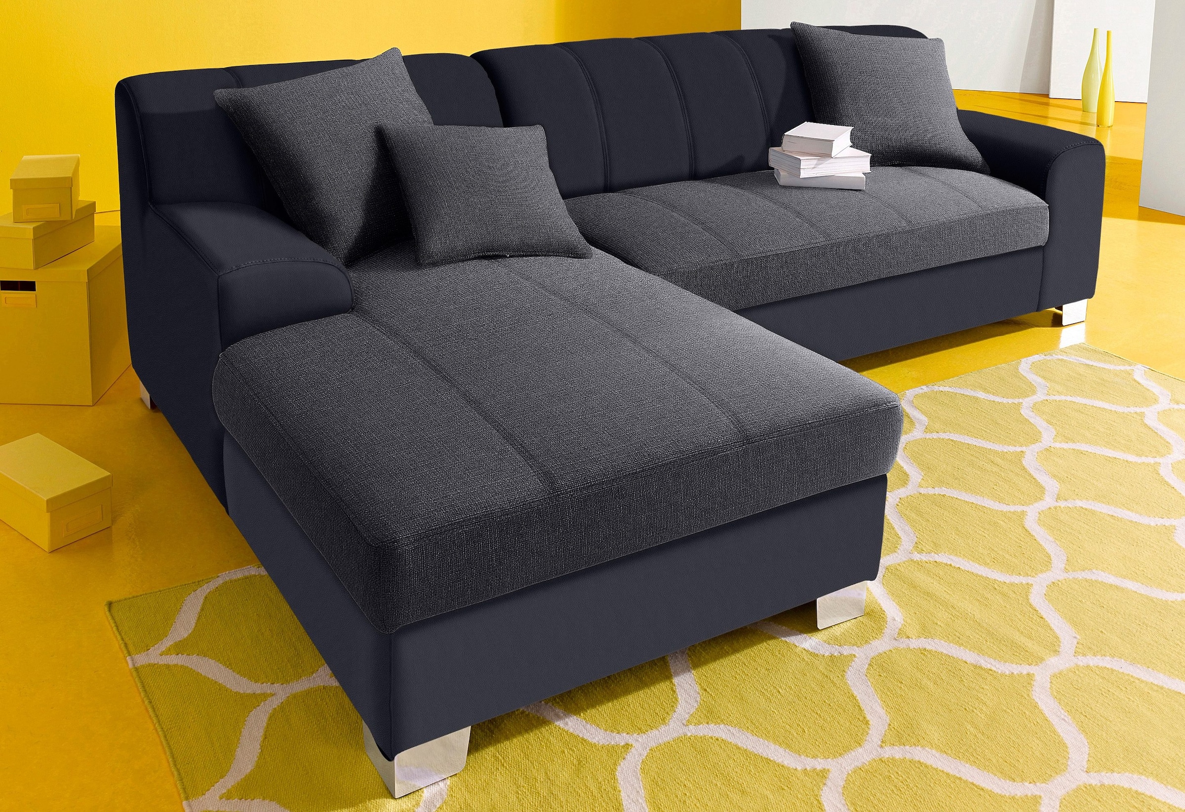 INOSIGN Ecksofa »Turah incl. Zierkissen, moderne Steppung, auch in Leder«, wahlweise mit Bettfunktion, Schlafsofa, B/T/H: 239/152/75 cm, L-Form