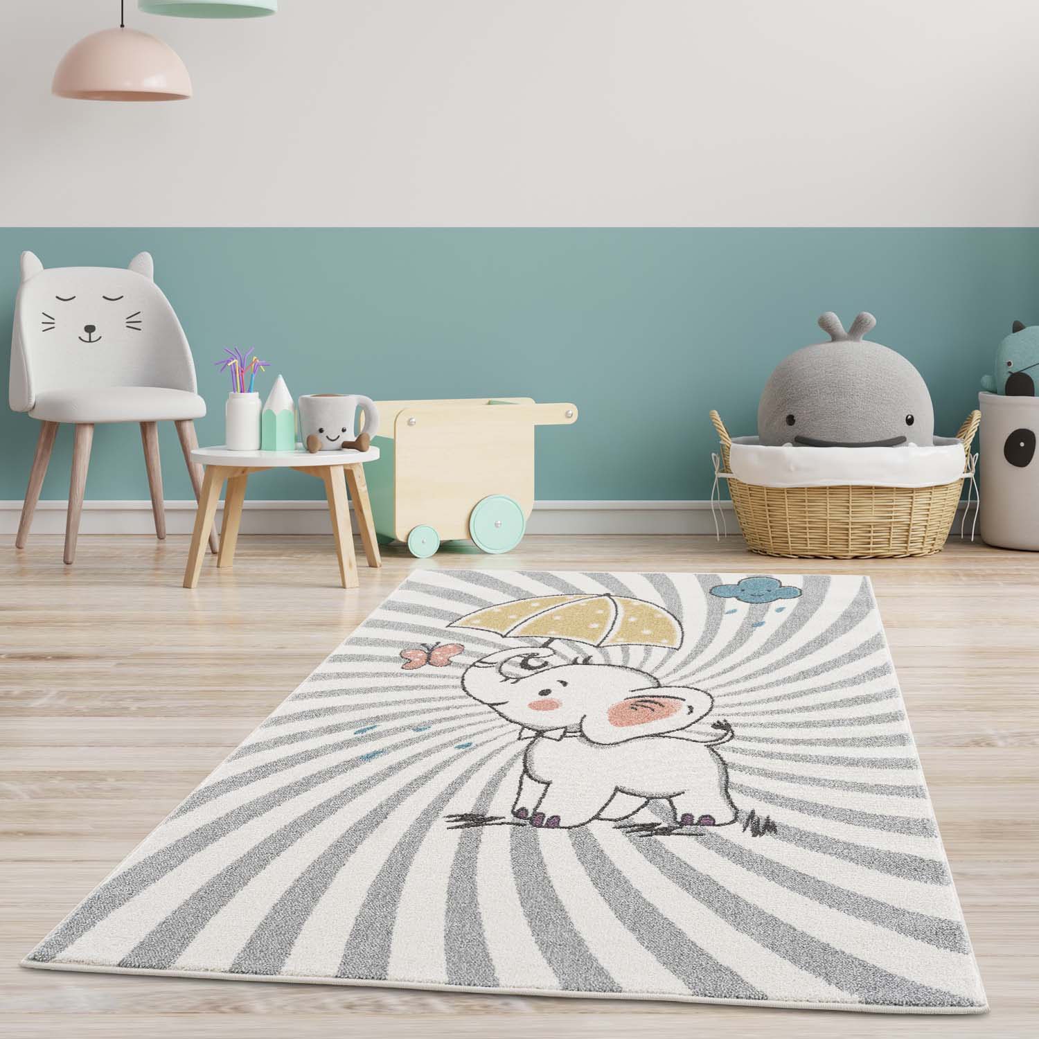 Image of Carpet City Kinderteppich "Anime9388" rechteckig 11 mm Höhe Spielteppich, Elefant, Weicher Flor, Pflegeleicht, Kinderzimmer