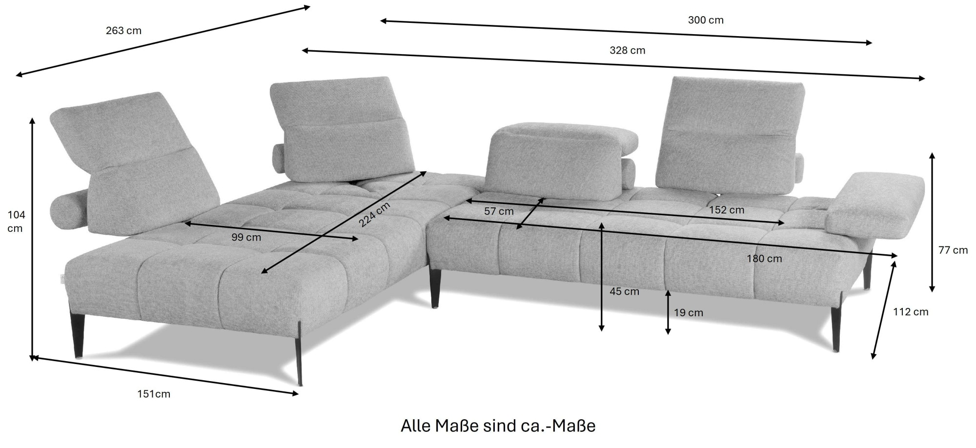 CALIA ITALIA Canapé d'angle »Skyline, Made in Italy, Design-Sofa, L-Form, mit Sitztiefenverstellung« verstellbare Armlehne und Kopfstütze für maximalen Komfort