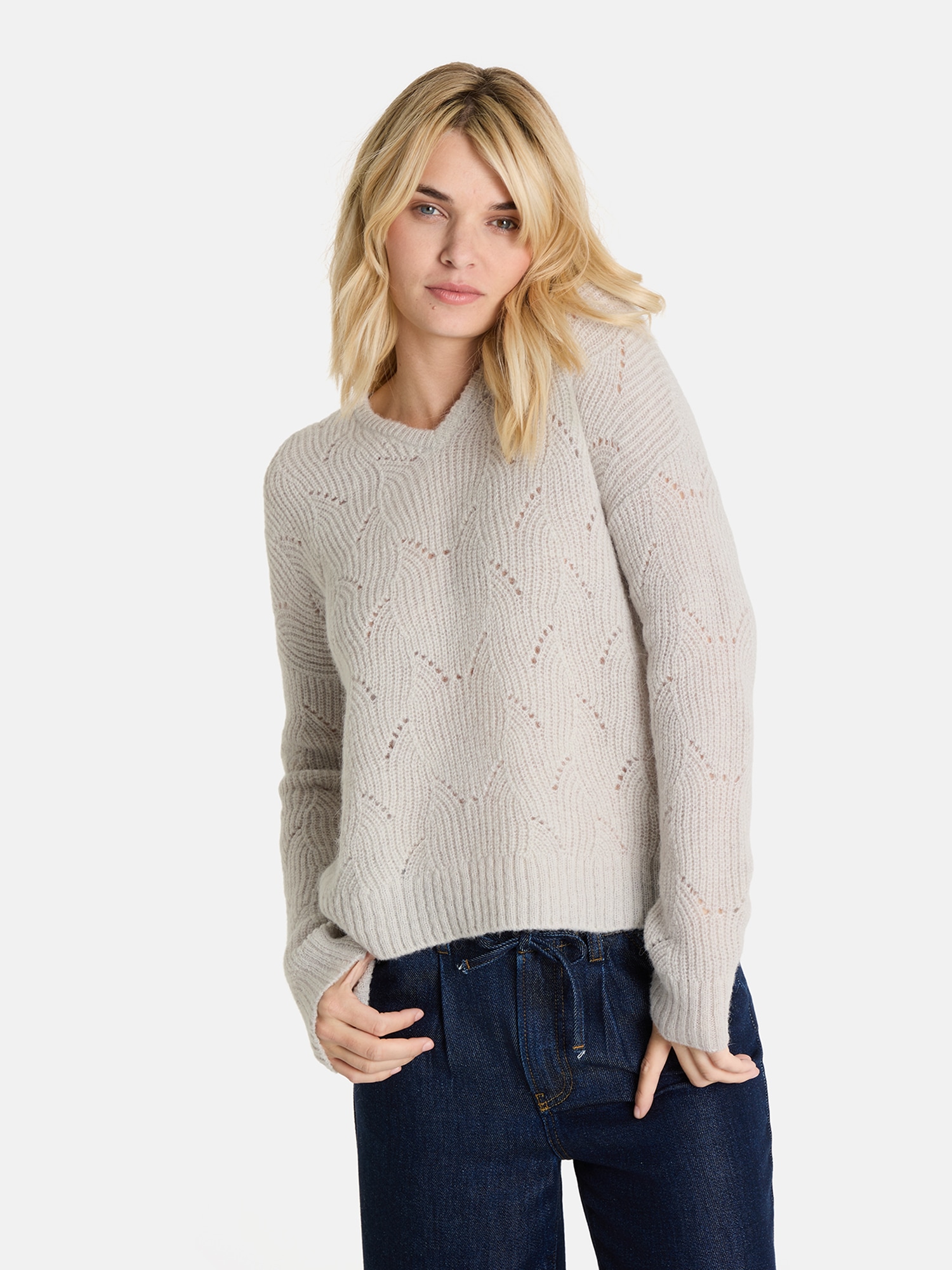 Image of Lieblingsstück Strickpullover "SölveL" mit Alpaka, dezentes Lochmuster, V-Neck