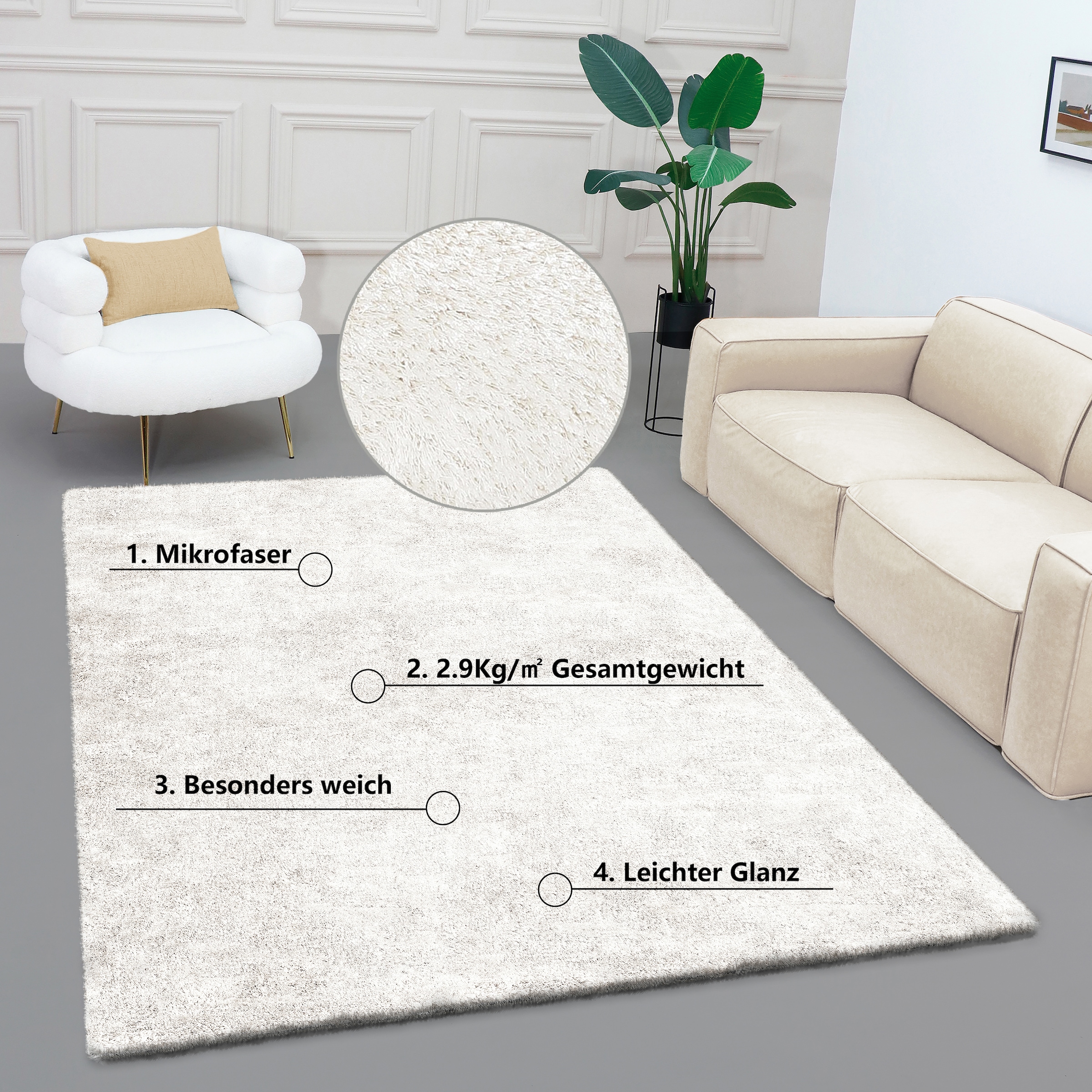 Bruno Banani Teppich »Dana Teppich, besonders weich und kuschelig, Kundenliebling«, rechteckig, 30 mm Höhe, uni, Mikrofaser Teppiche, Wohnzimmer, Schlafzimmer, Esszimmer