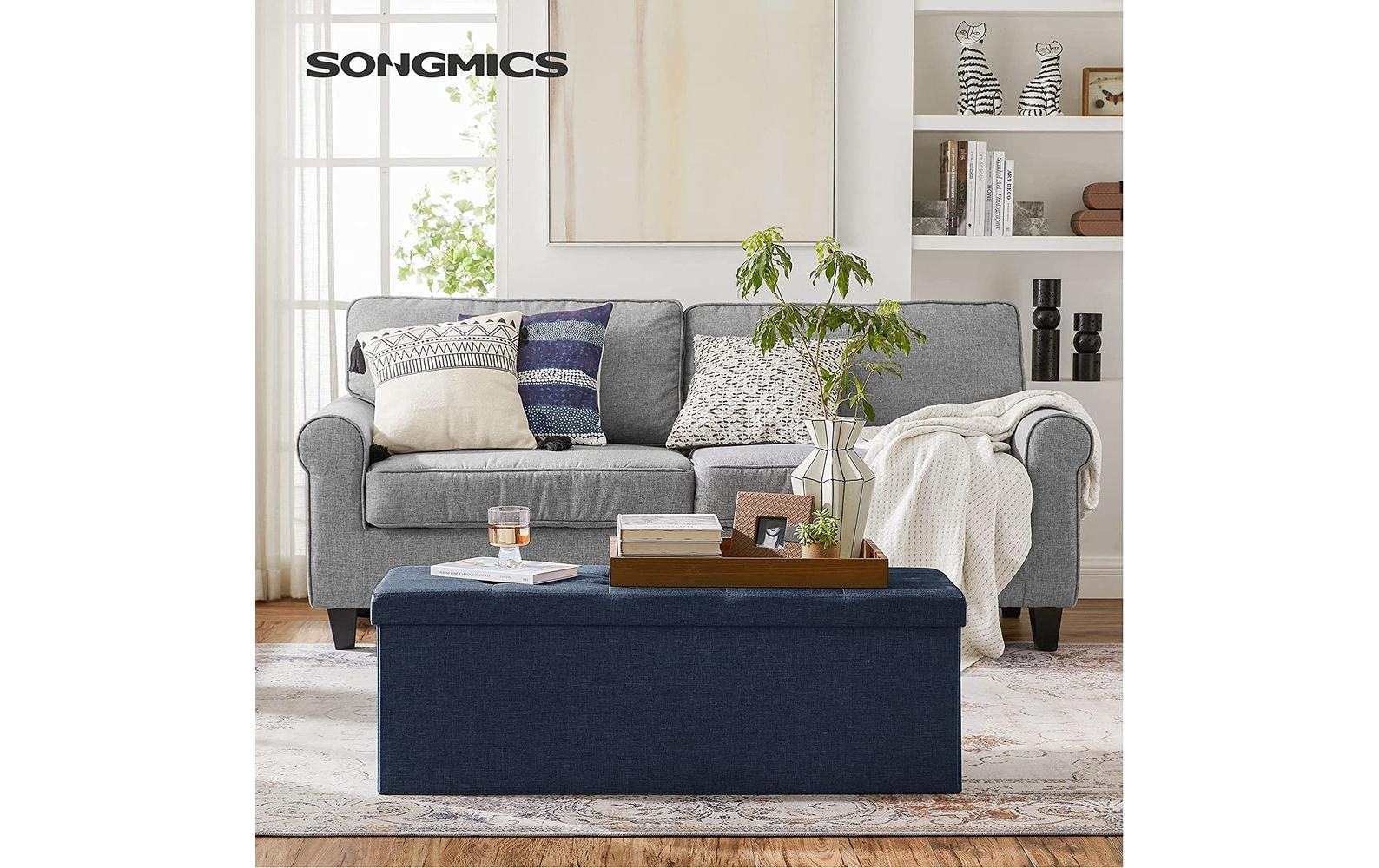 SONGMICS Sitztruhe »mit Aufbewahrung 110 x 38 cm Blau«