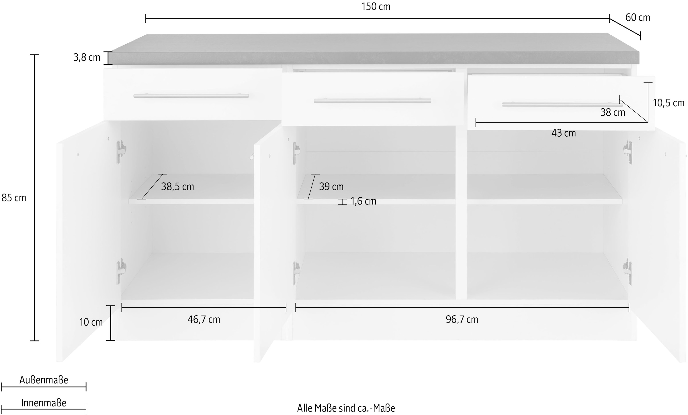 wiho Küchen Unterschrank »Unna«, 150 cm breit
