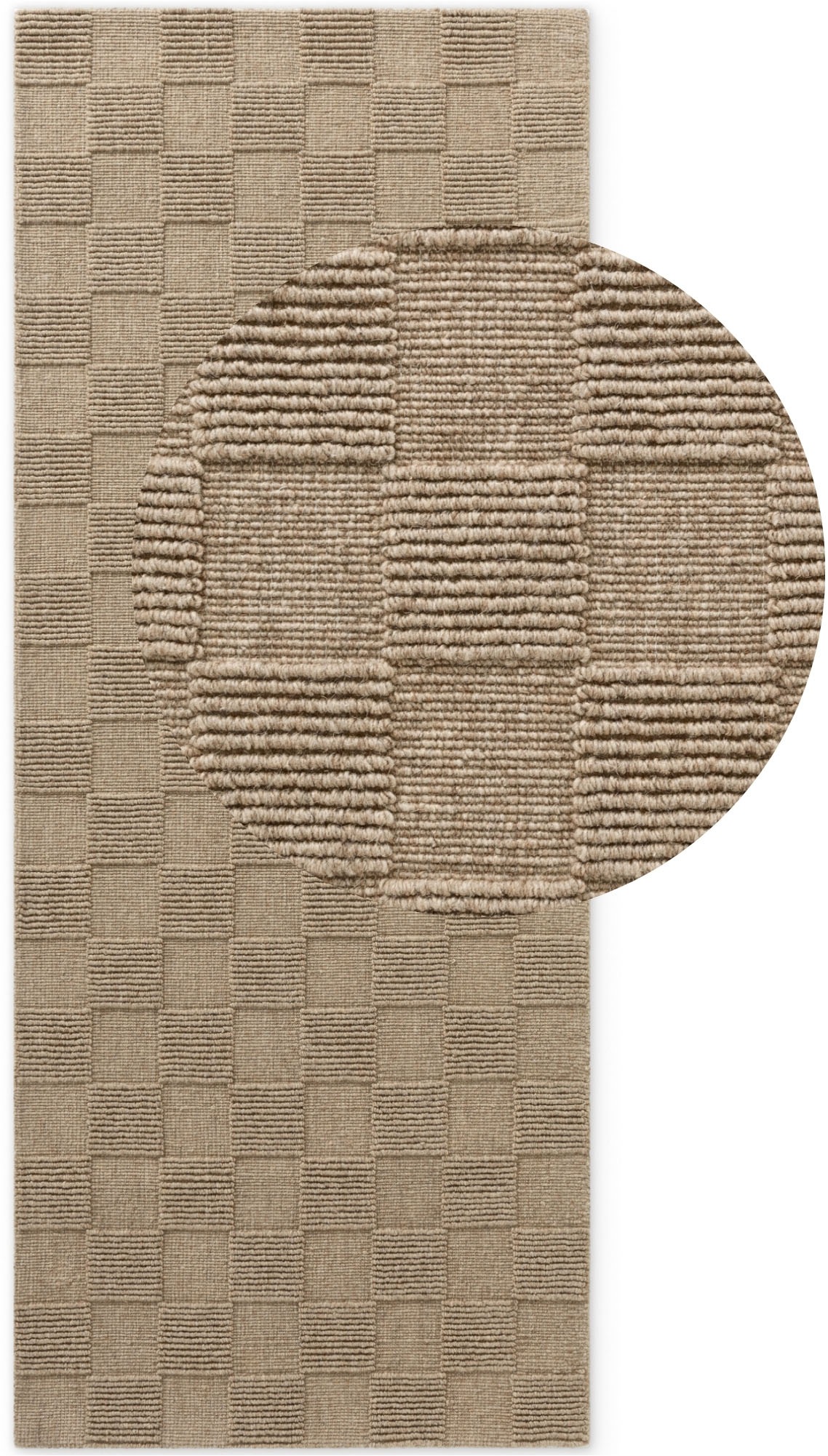 THE RUGS Scala Handwoven Wool Rug Geometric Checkered Low Pile in Brown | Size: 80cm x 200cm