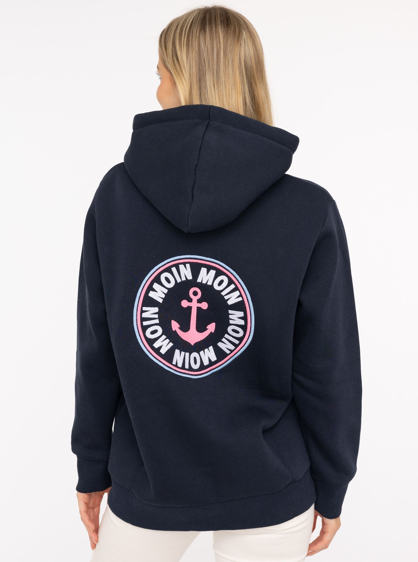Zwillingsherz Kapuzensweatjacke »"Anker Kreis Classic"«, Langarm, Reissverschluss, Stickerei am Rücken, Kapuze, Taschen