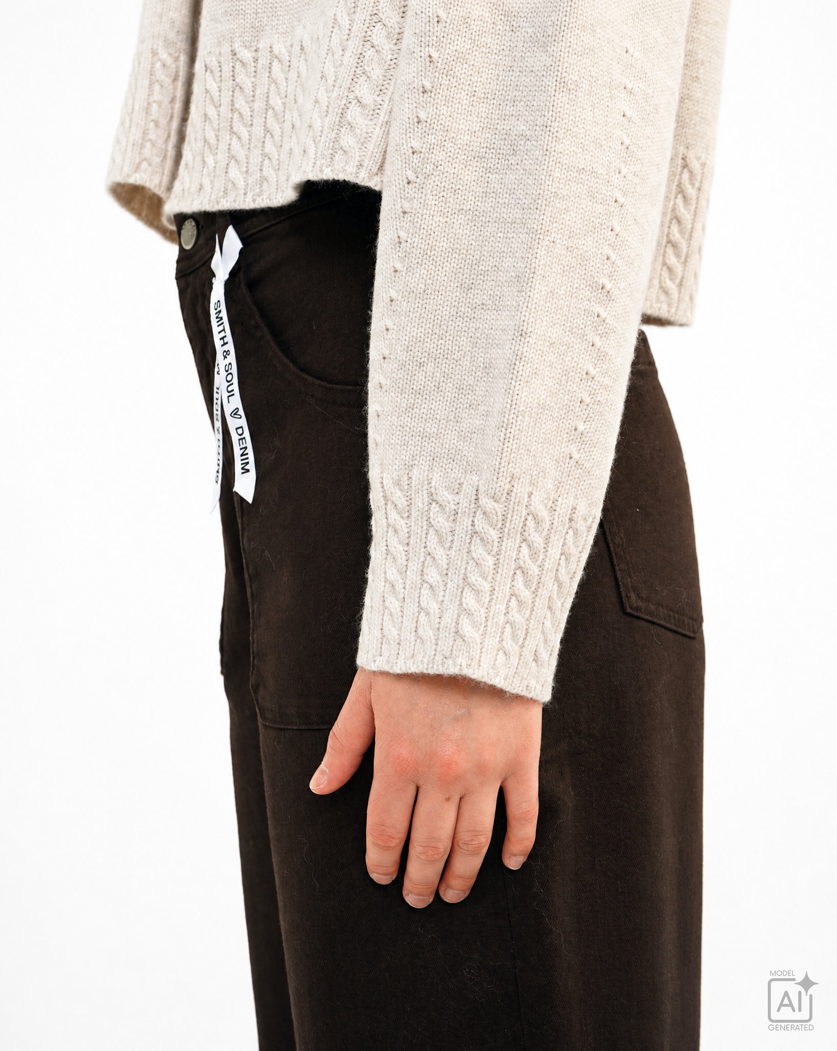 Smith & Soul Rundhalspullover mit hohem Woll-Anteil, Zopfstrick-Details