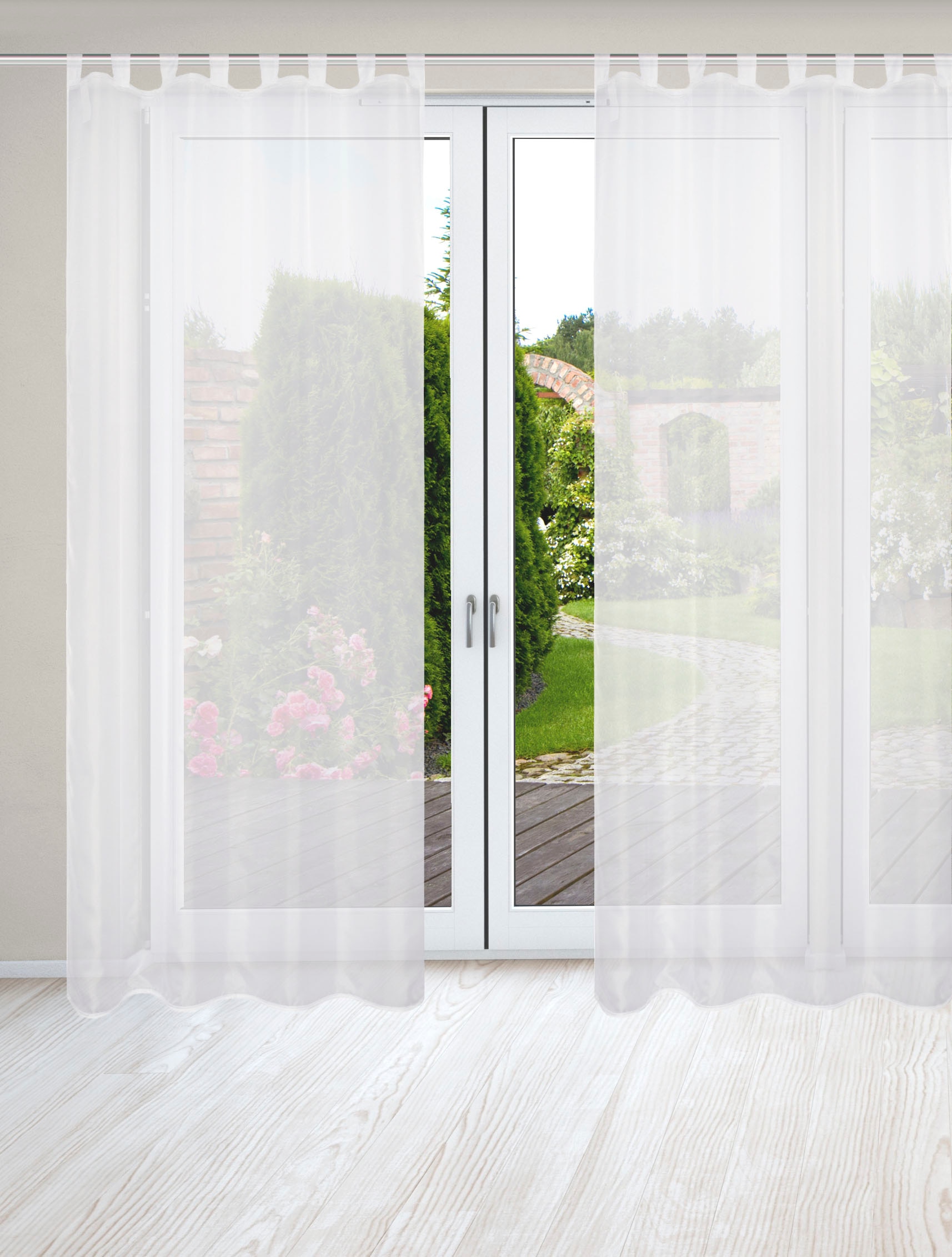 Image of HOME WOHNIDEEN Vorhang "NESSI 2er Pack" Schlaufen 2 Stk. tlg. Uni, Voile, transparent, Schlaufen inkl. Zugband, 2er Pack