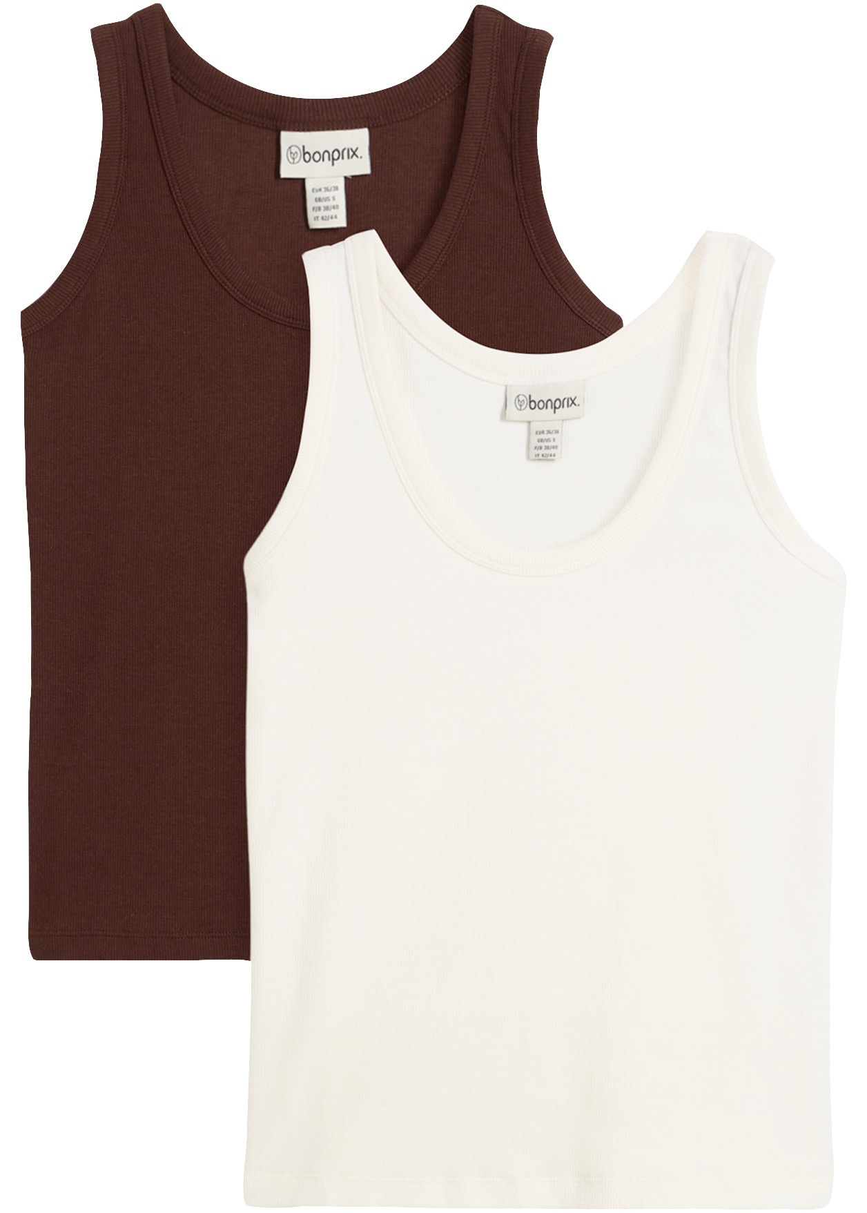 Image of bonprix Tanktop Packung, 2er, ärmelloses Design, schmale Passform, aus Baumwolle und Elasthan