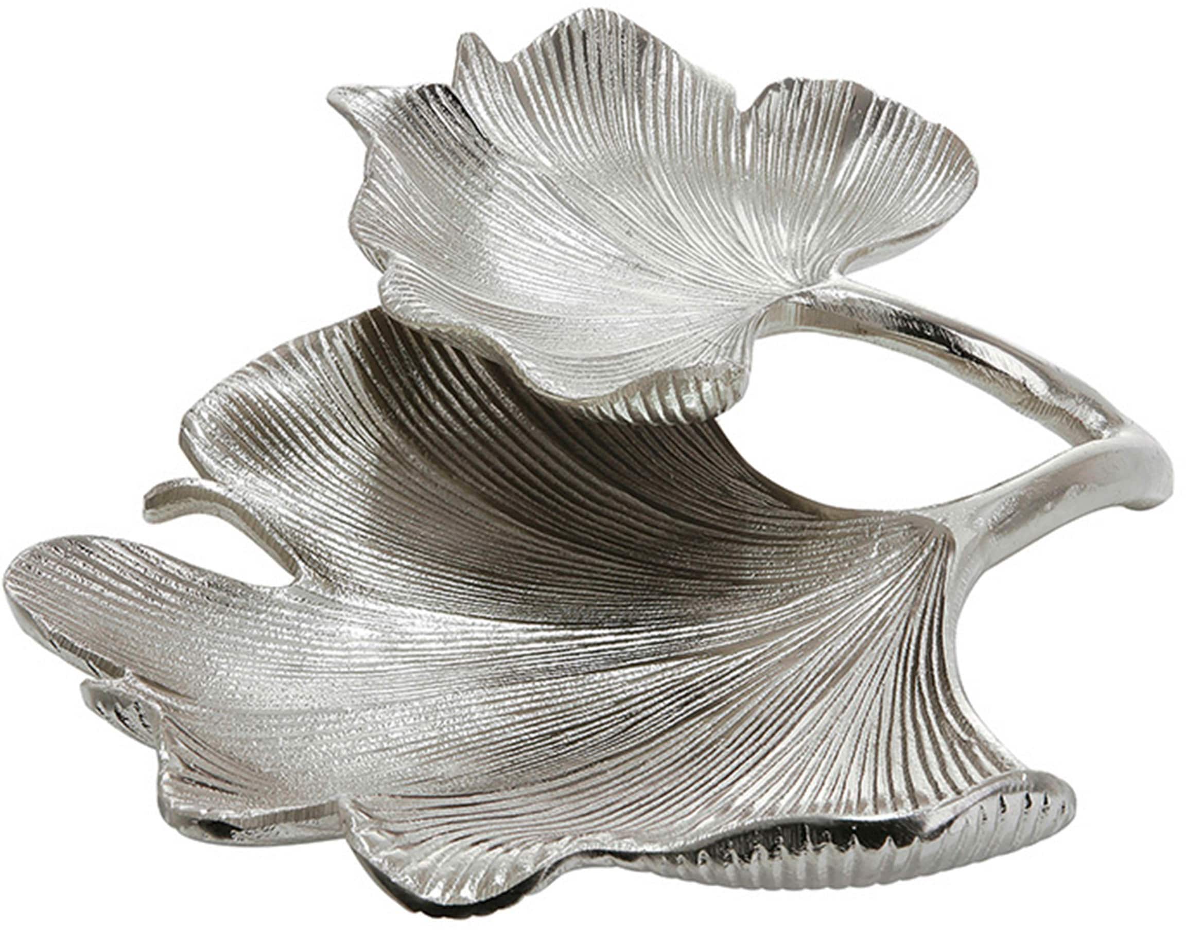 Image of GILDE Dekoschale "Schale Ginkgo Blatt, silber" silberfarben