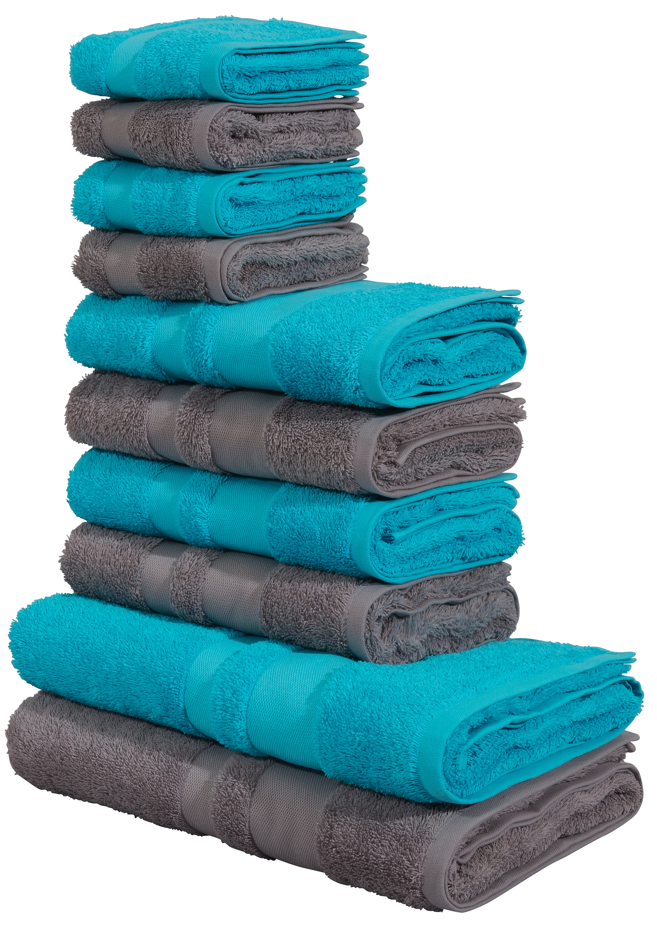 GOODproduct Handtuch Set »Vanessa, 10-tlg Handtuch-Set, weich, in Standard- und Premium-Qualität« Set 10 tlg. Walkfrottee 100% Baumwolle, Duschtücher, Handtücher, Gästetücher, mit Bordüre