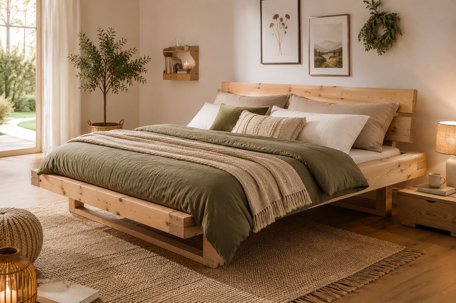 GOODproduct Lit en bois massif »Ultima, Balkenbett, Fichte oder Eiche Massivholz, FSC® zertifiziert« pièce design scandinave, robuste, pieds en forme de patins, fabriqué en UE