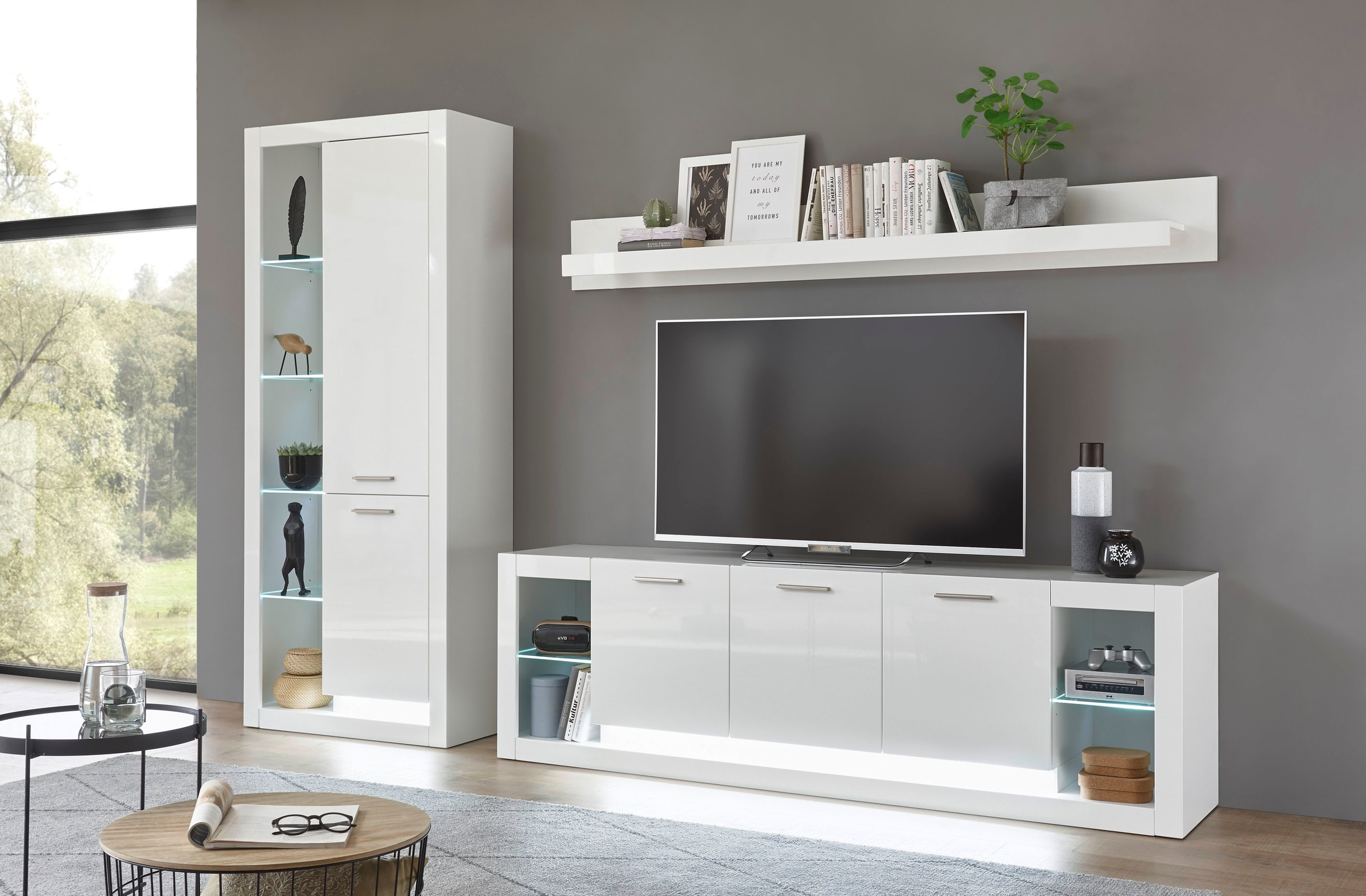 Image of Places of Style Wohnwand »Meran«, (3 St., Stauraumvitrine, Lowboard, Wandregal), im modernen Design bei Ackermann Versand Schweiz
