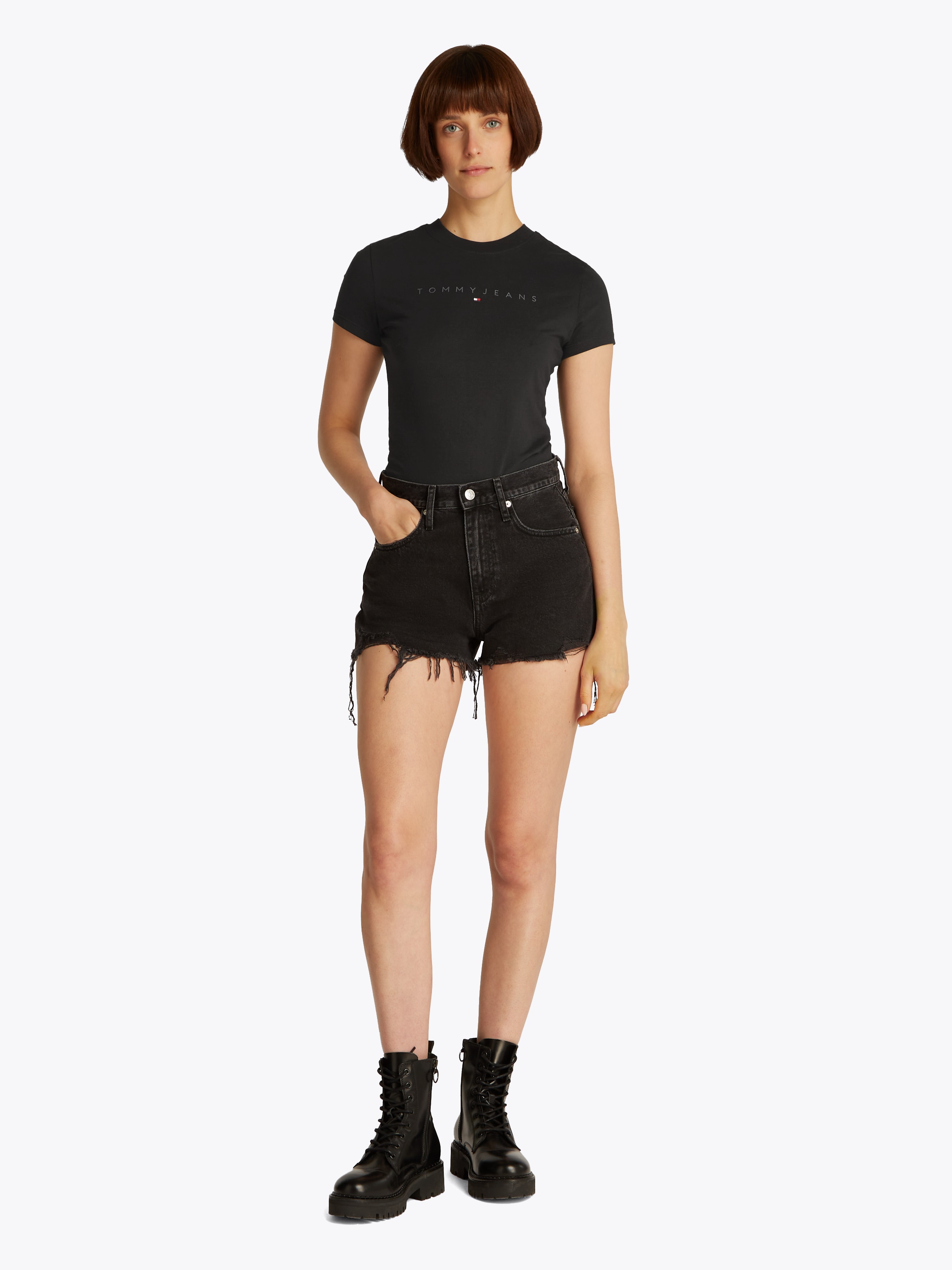 Tommy Jeans Curve T-Shirt »TJW SLIM TONAL LINEAR TEE EXT«, in Grossen Grössen, Logodruck, Figurbetont