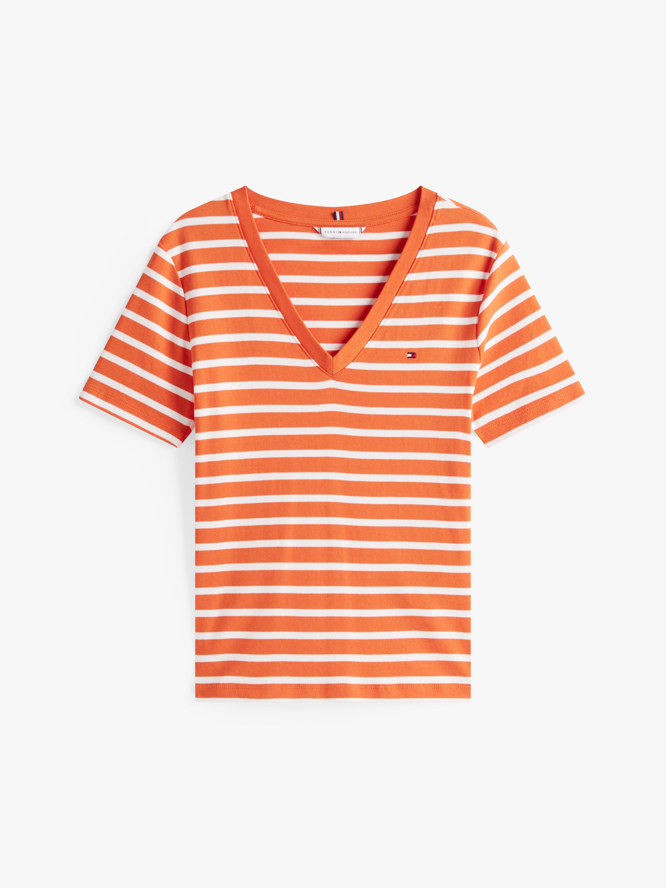 Tommy Hilfiger T-Shirt »SLIM CODY V-NK SS mit V-Ausschnitt und Streifen«, gestreift, casual, slim fit, Baumwolle, V-Ausschnitt