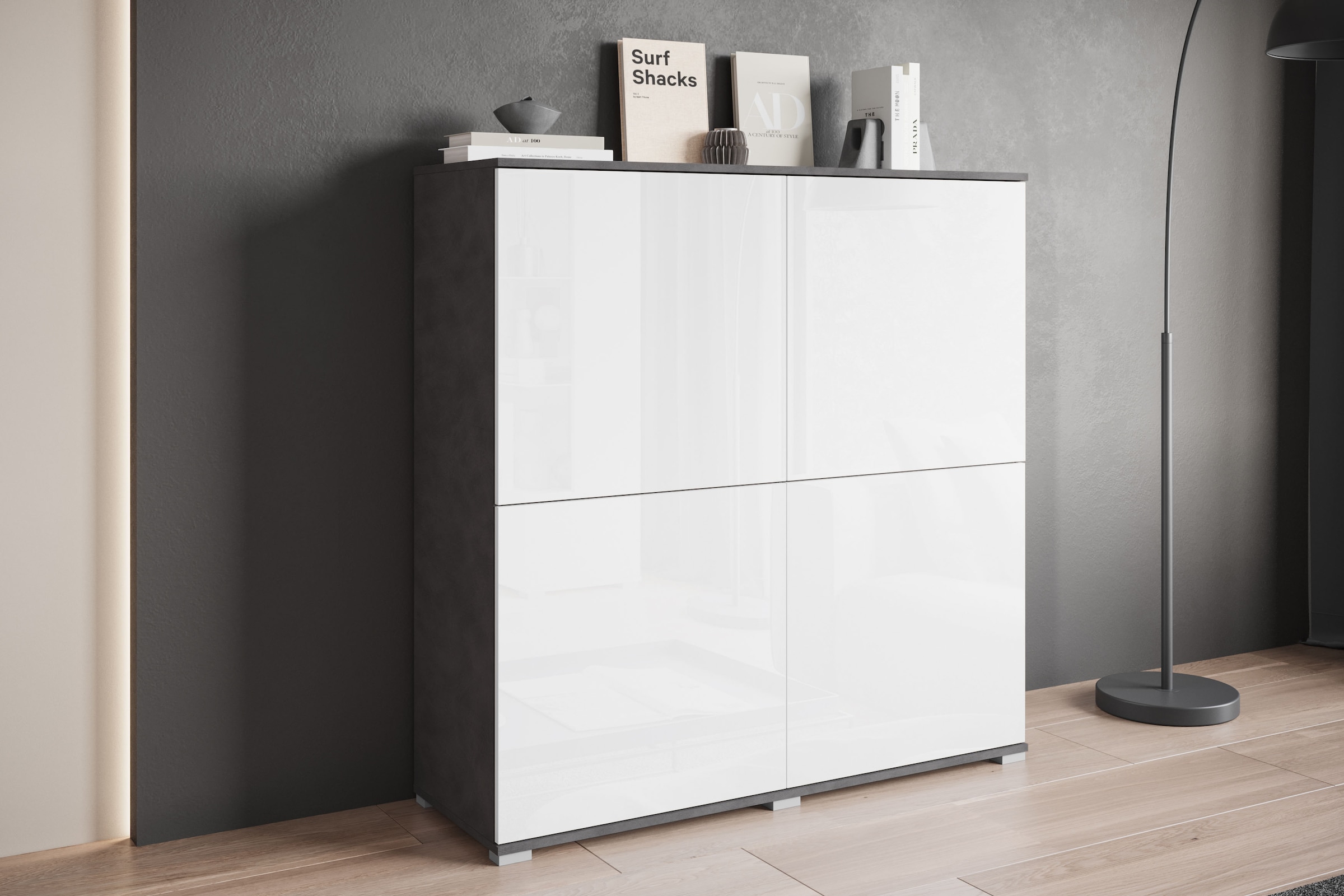 GOODproduct Highboard »Kenia, moderne grifflose Hochkommode mit 4 Türen, Breite 120 cm« 1 Stk. tlg. Push-to-Open-Fronten, höhenverstellbaren Einlegeböden