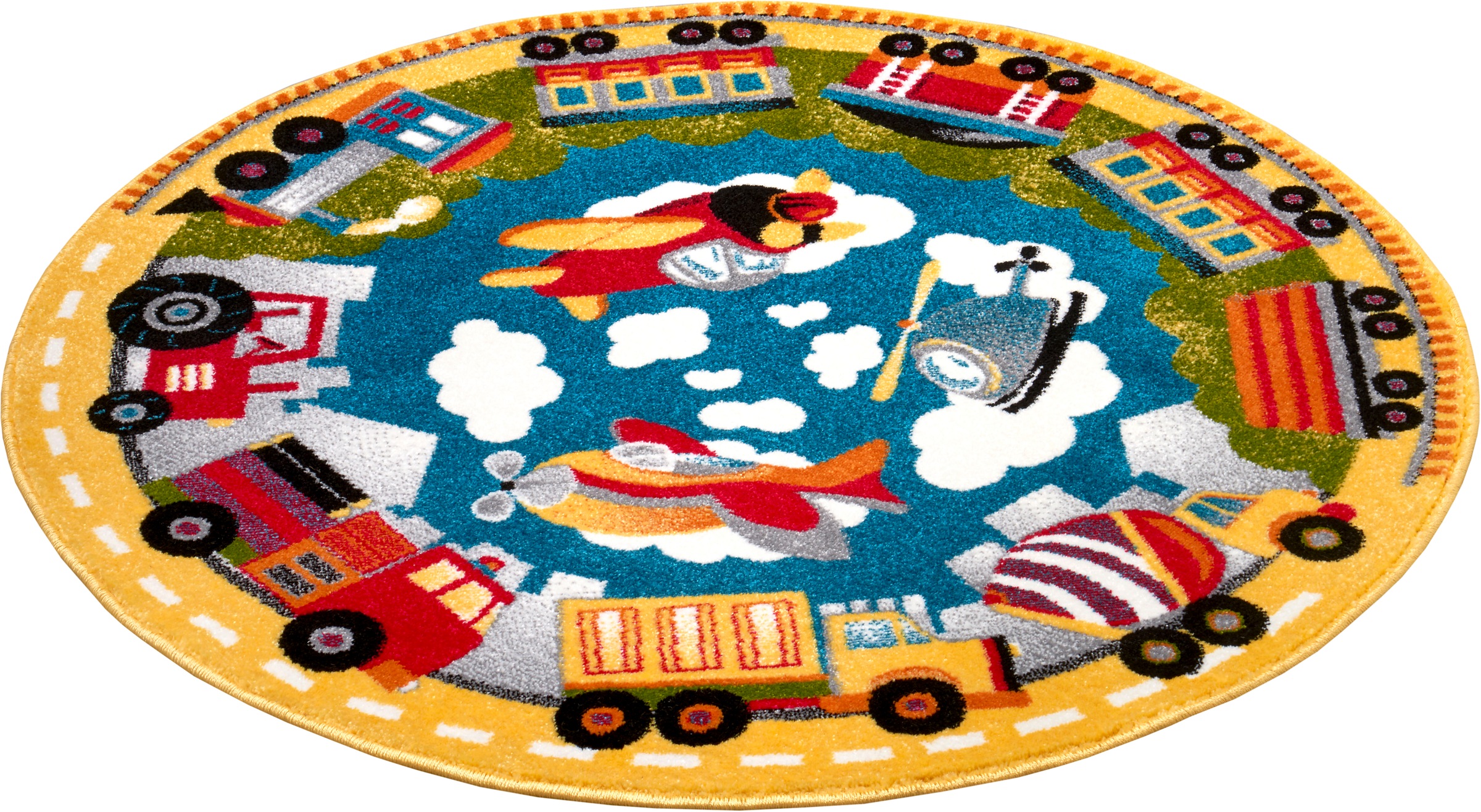 Image of HANSE Home Teppich »Happy Locomotion«, rund, 9 mm Höhe, Weicher Flor, Farbenfrohes Design, Kinderzimmer, Spielunterlage, Flugzeuge, strapazierfähig, pflegeleicht bei Ackermann Versand Schweiz