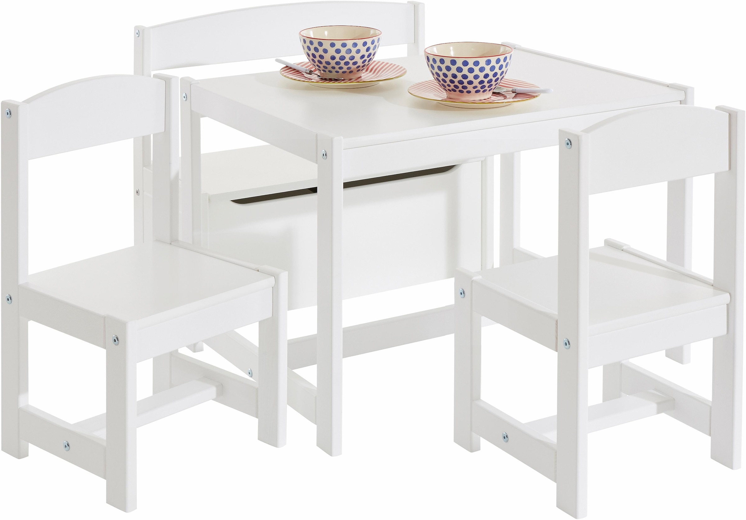 Image of Hoppekids Kindersitzgruppe "MATHILDE" Set, 4 Stk. tlg. mit 2 Stühlen, Tisch & Bank mit Stauraum