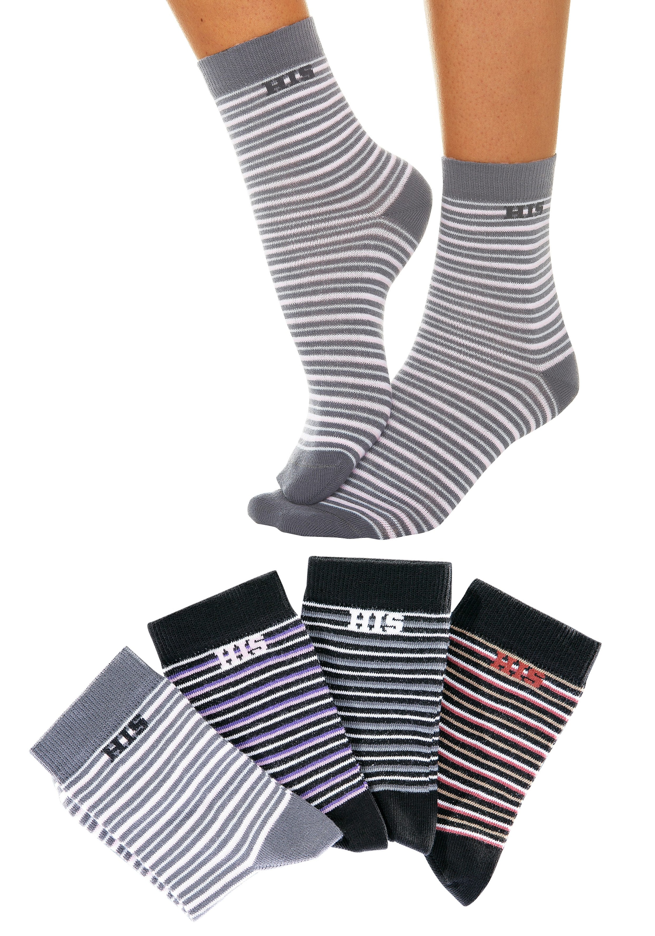 H.I.S Basicsocken, (Set, 4 mit versandkostenfrei auf eingestricktem Paar), Markenlogo