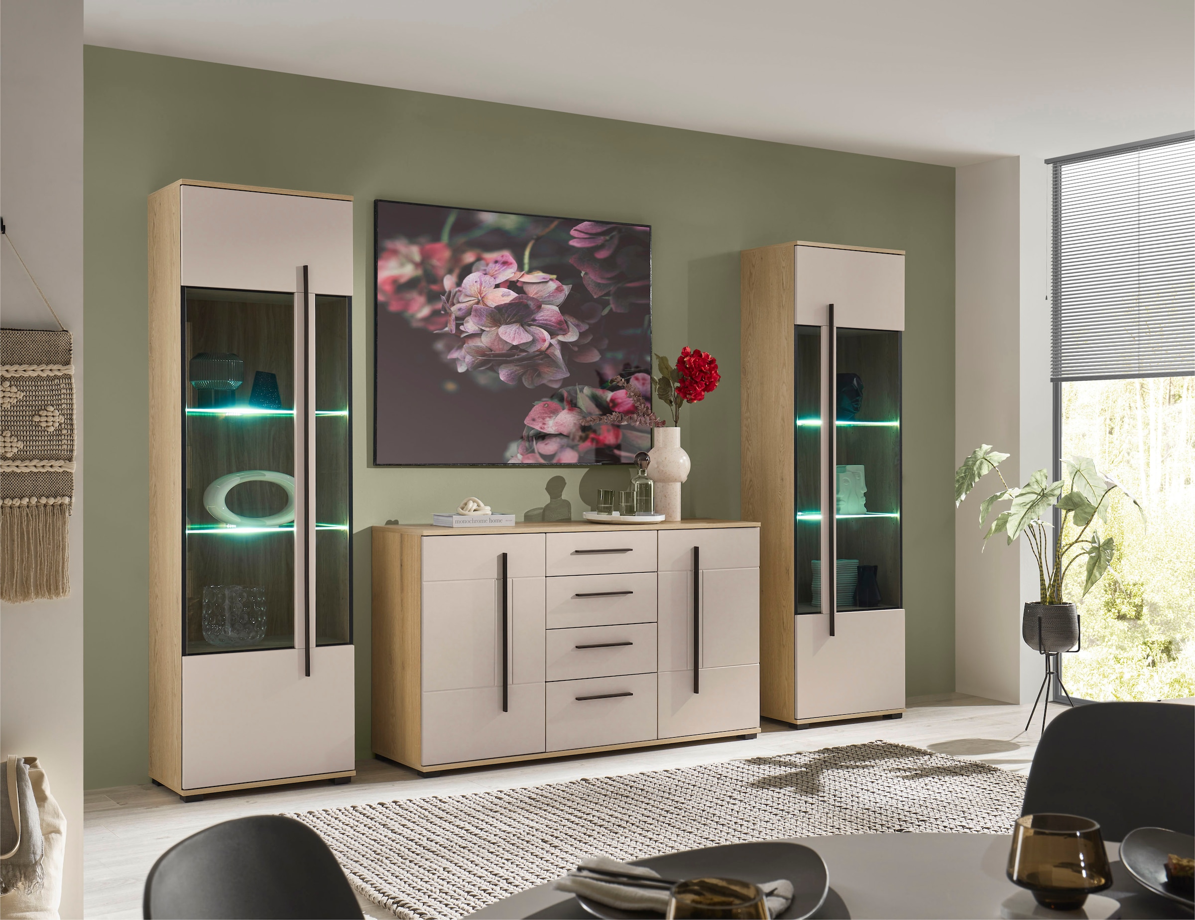 Home affaire Meuble mural »Cantara, Anbauwand, Wohnzimmer-Set, in Eiche Evoke, Weiss oder Kaschmir« Ensemble, 