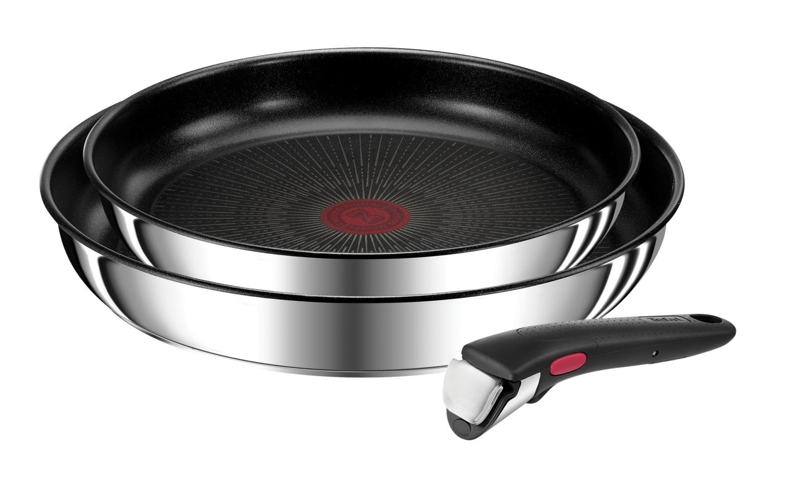 Tefal Pfannen-Set »Ingenio Preference, Pfannenset abnehmbarer Griff, Antihaftversiegelung« Edelstahl Set, 2x Pfannen Ø 24/28 cm, 1x abnehmbarer Griff, Made in France, 3 tlg. stapelbar, platzsparend, einfache Reinigung, Induktion, L97394
