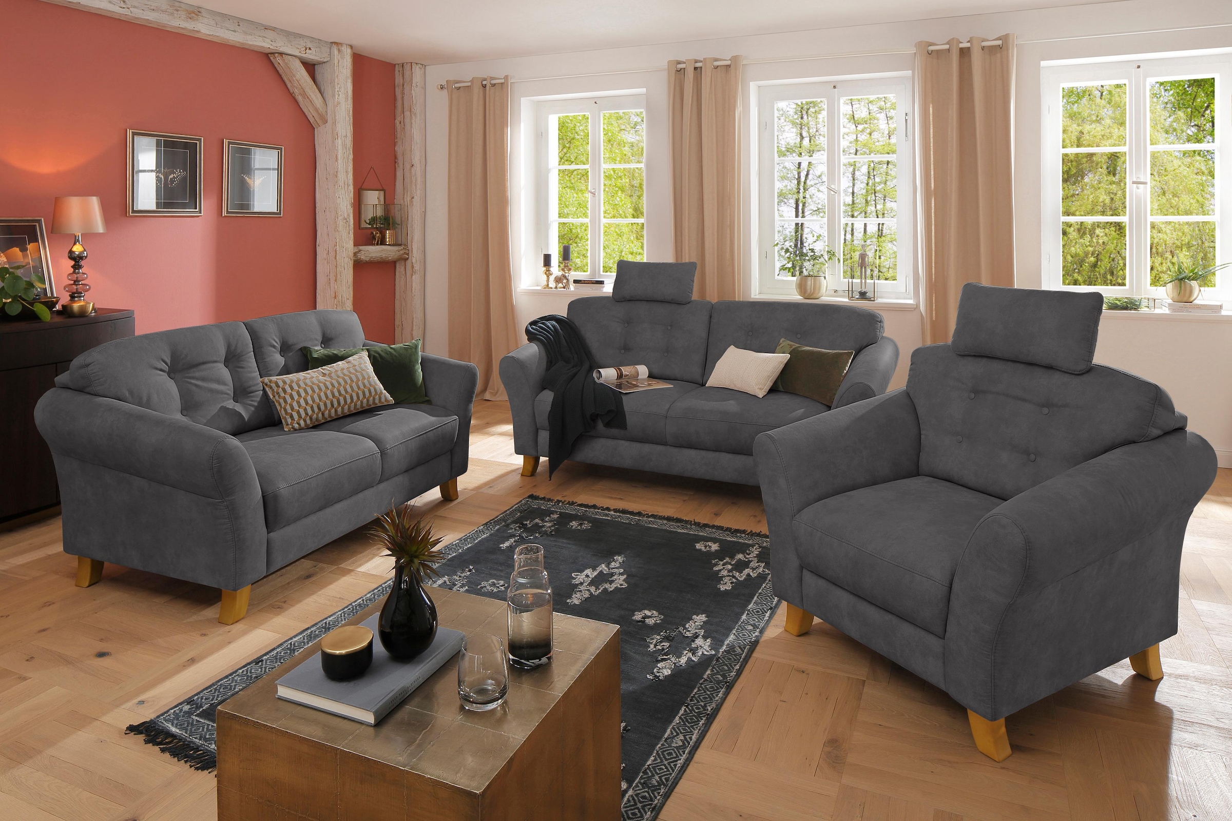 Home affaire 3-Sitzer »Trondheim«, mit Federkern, Knopfheftung im Rücken