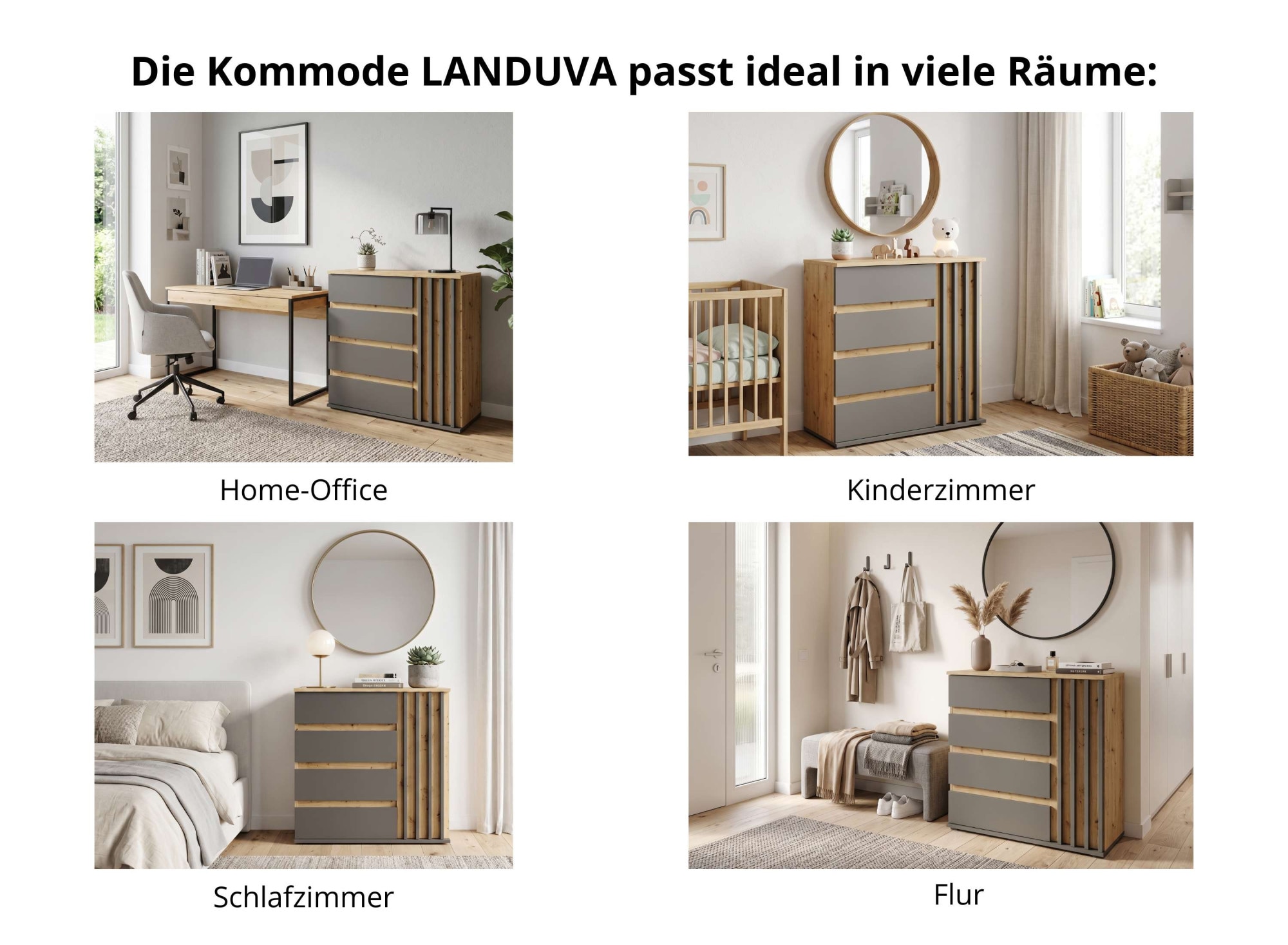 Home affaire Kommode »LANDUVA Sideboard mit viel Stauraum, Breite 80 cm« Schrank mit Schubladen und 1 Tür, Lamellen Design