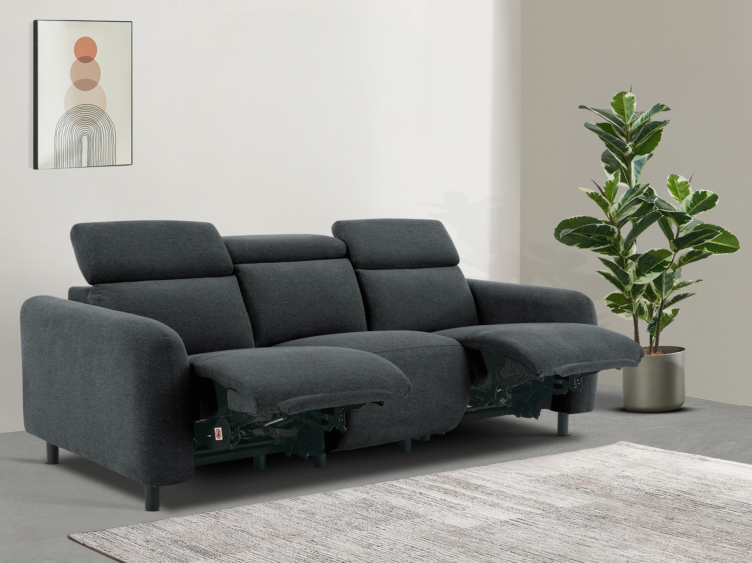 Home affaire 3-places »SKAANE Struktur-Sofa, 229 cm, manuelle-u. elektrische Relaxfunktion« Relax-Funktion in 2 Sitzen, Kopfteilverstellung, Federkernpolsterung
