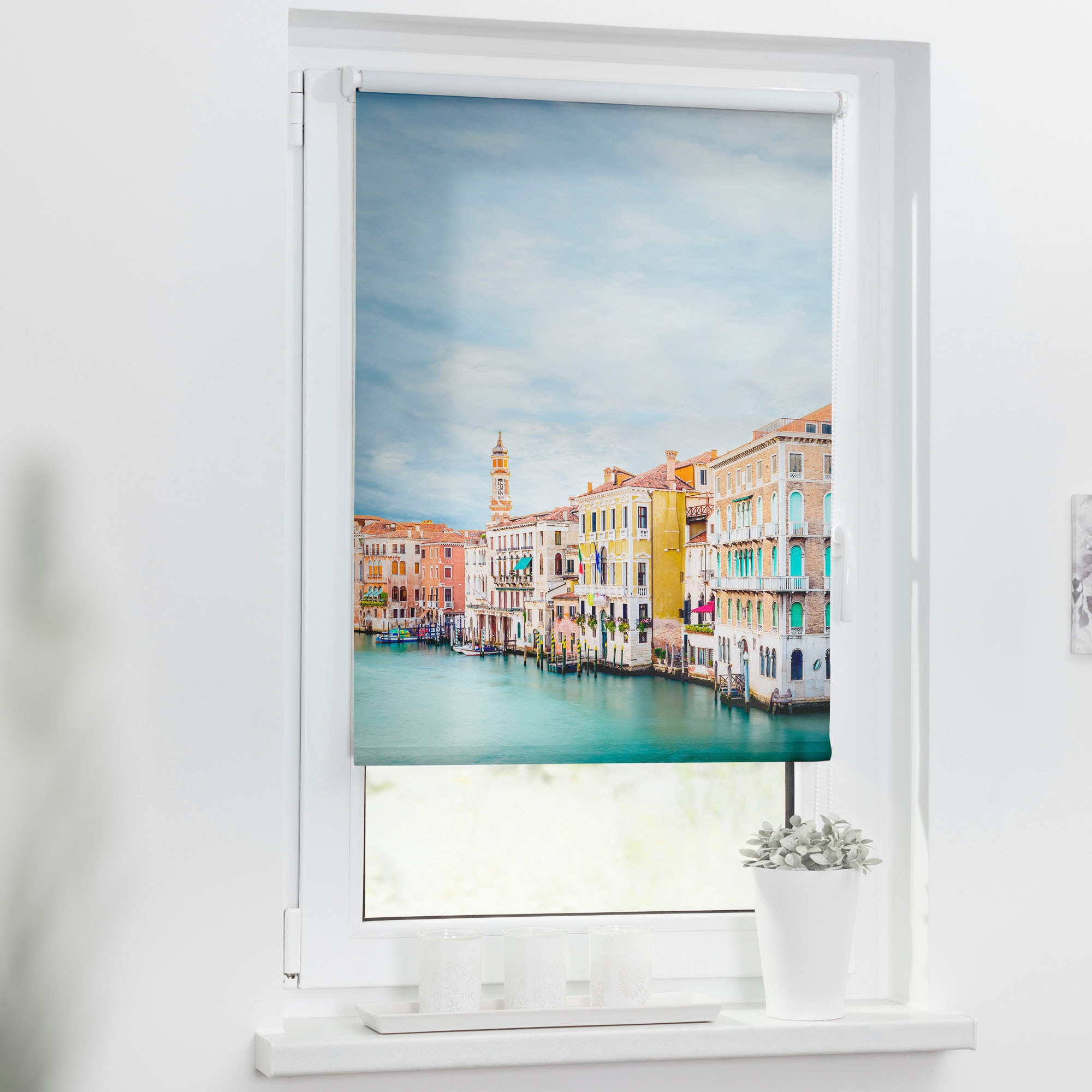 LICHTBLICK ORIGINAL Seitenzugrollo »Rollo Klemmfix, ohne Bohren, Verdunkelung, Venedig - Blau« verdunkelnd Verdunkelung | energiesparend freihängend