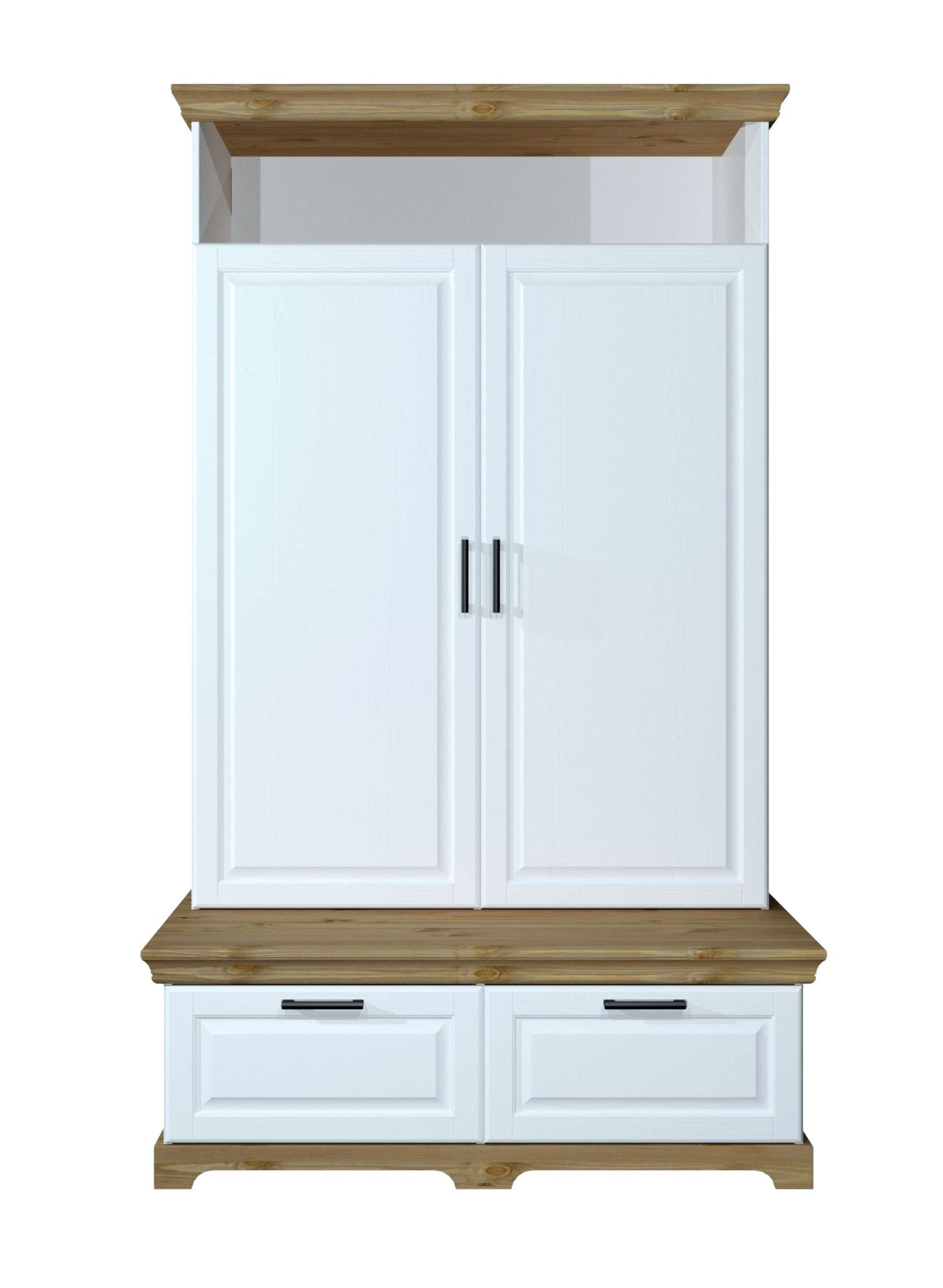 GOODproduct Kleiderschrank »Rügen Garderobenschrank, Drehtürenschrank, Schrank« FSC® zertifizierte massive Kiefer, Breite 127 cm, integrierte Bank