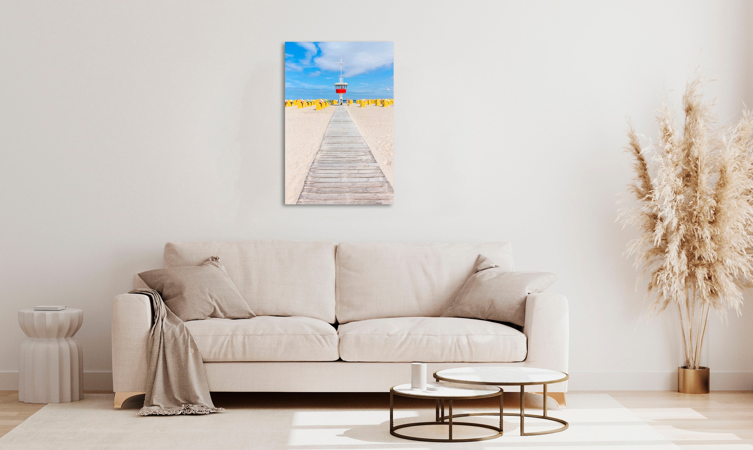 Image of queence Acrylglasbild "Early" Leuchtturm Meer Meer Bilder Steg Strand 1 Stk. tlg. Fine Art-Print in Galeriequalität