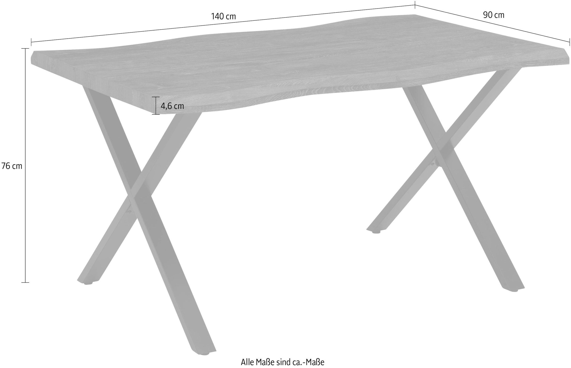 HELA Esstisch »GRETA BESTSELLER« Baumkantentisch (Nachb.), versch. Grössen, 46mm Stärke, Küchentisch